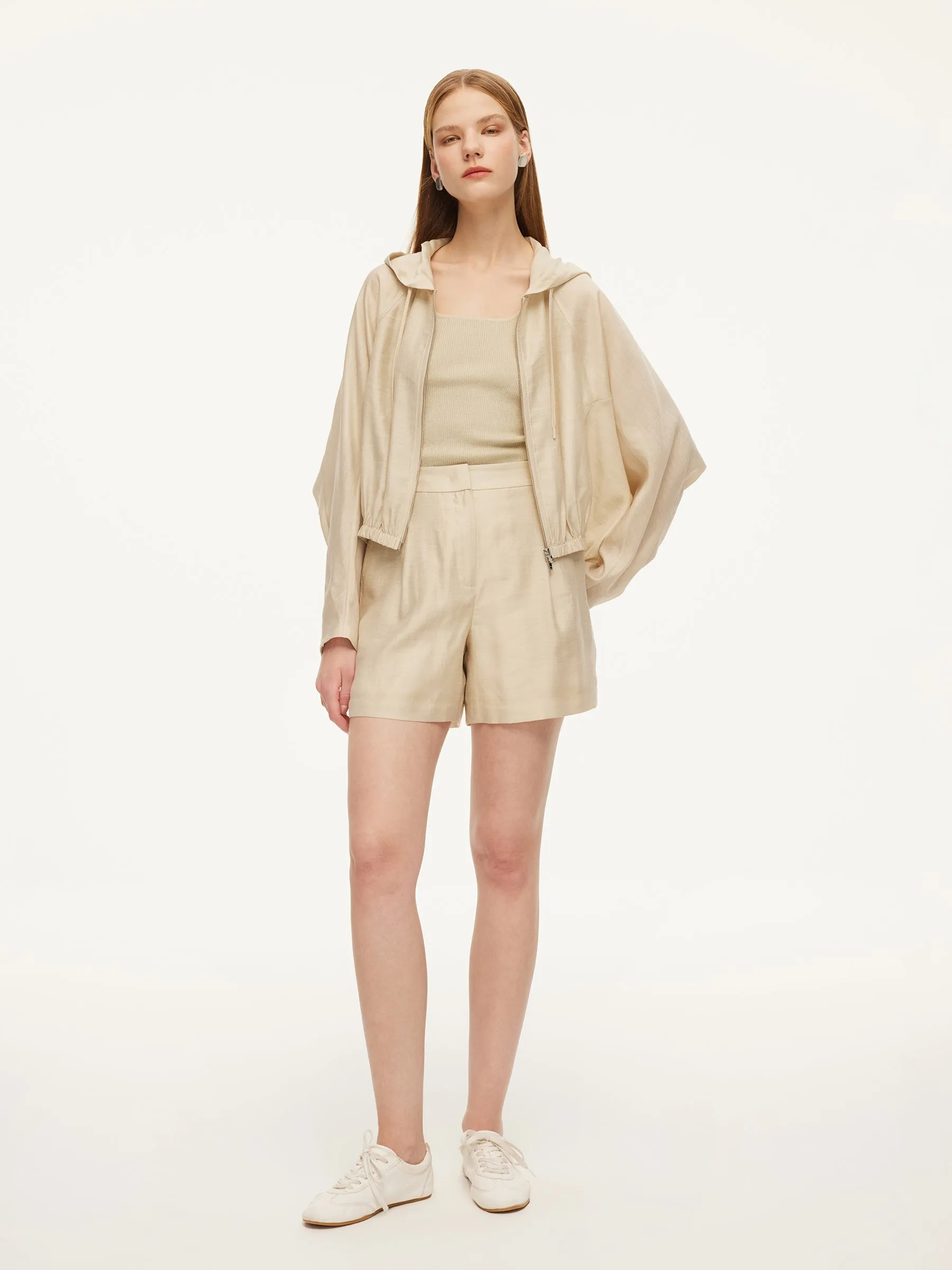 Tencel Acetate Linen Blend Women Zip-Up Hooded Cropped Jacket sold by Goelia product image thumbnail 3