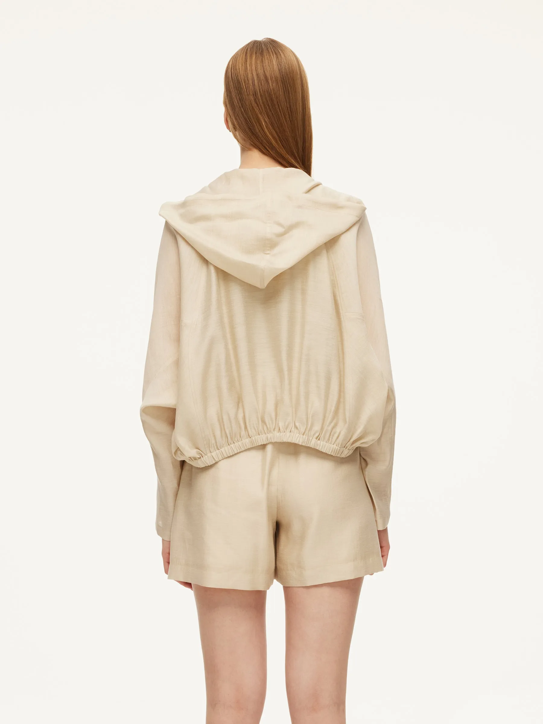 Tencel Acetate Linen Blend Women Zip-Up Hooded Cropped Jacket sold by Goelia product image thumbnail 5