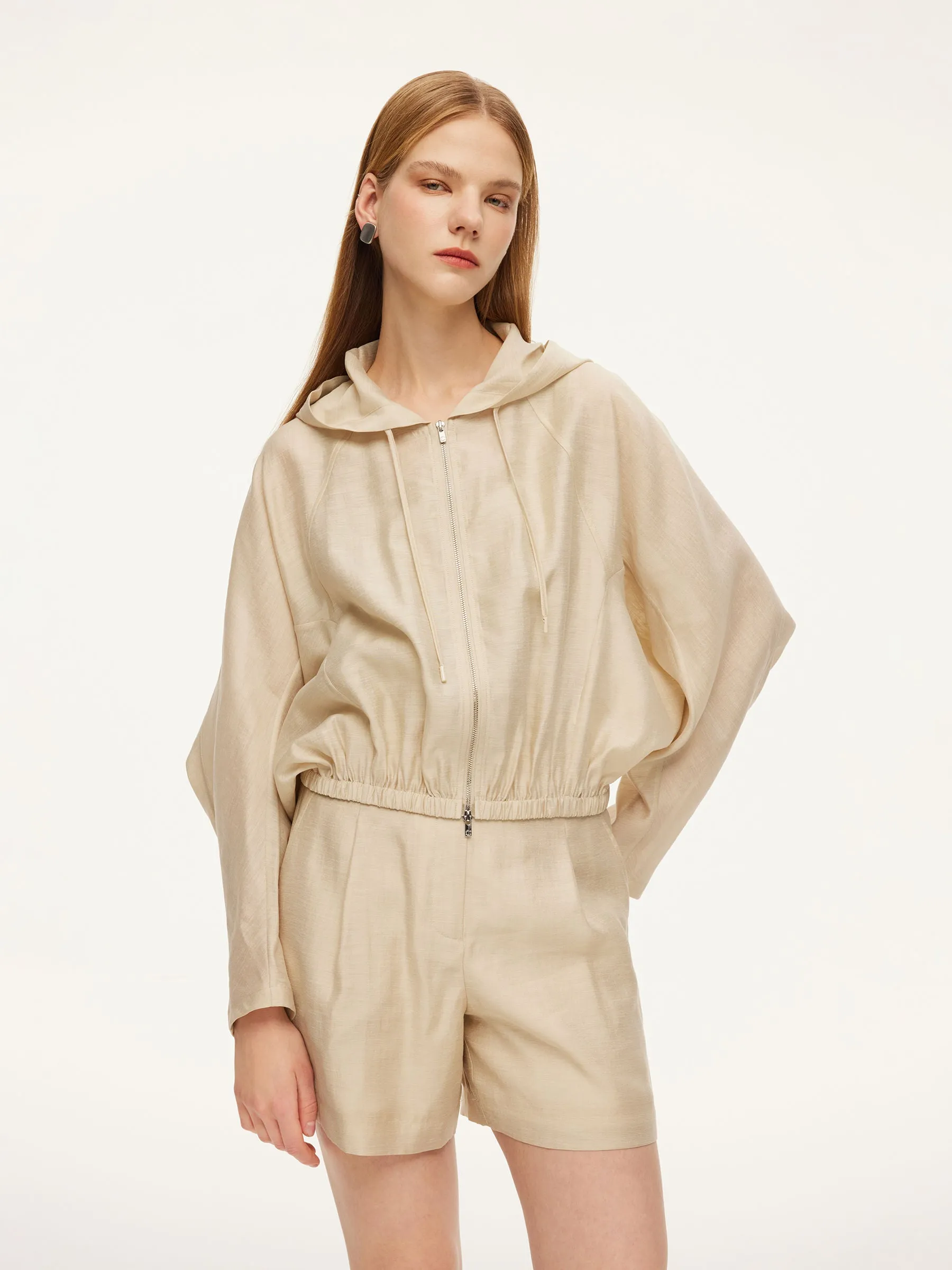 Tencel Acetate Linen Blend Women Zip-Up Hooded Cropped Jacket sold by Goelia product image thumbnail 4