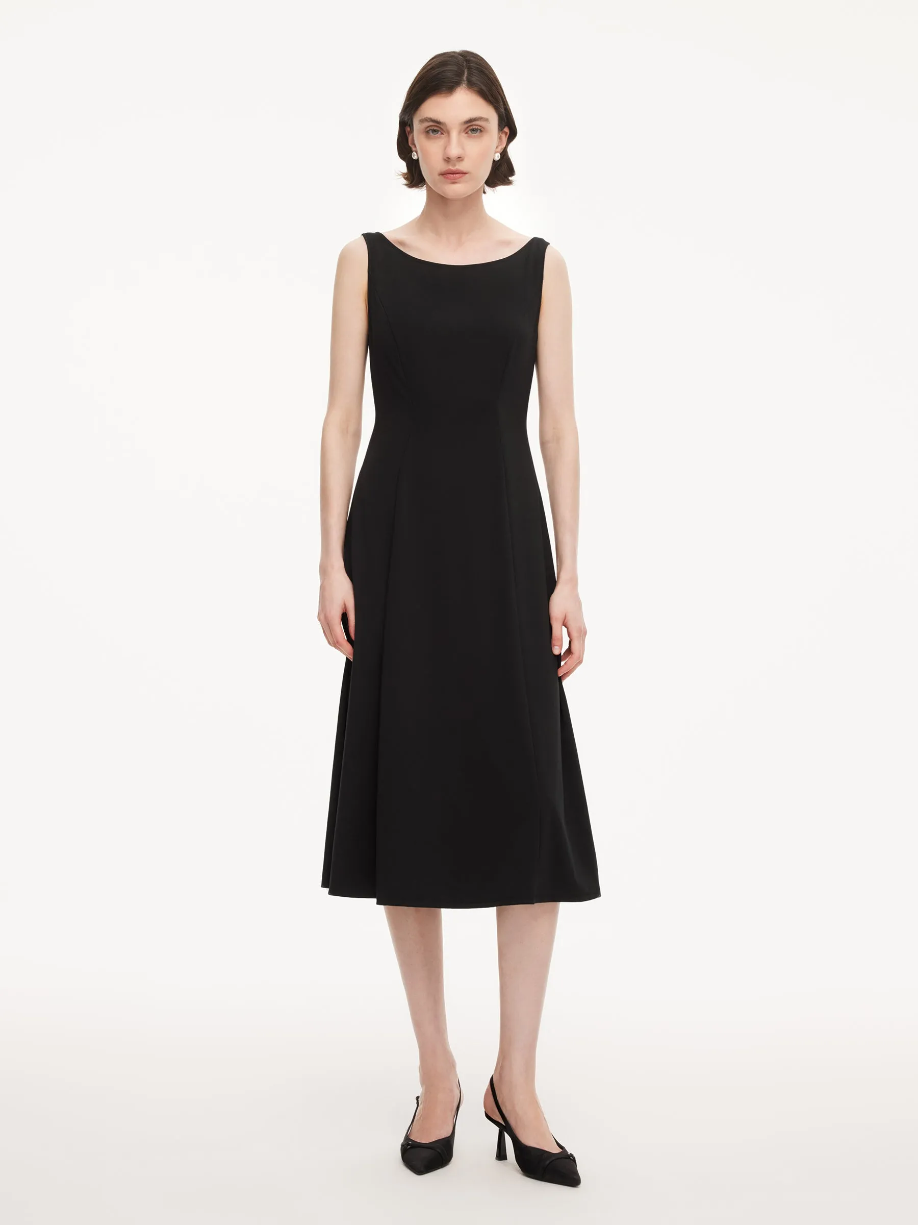 Tencel Blend Sleeveless Women Knit Midi Dress With Detachable Flounce Overlay sold by Goelia product image thumbnail 2