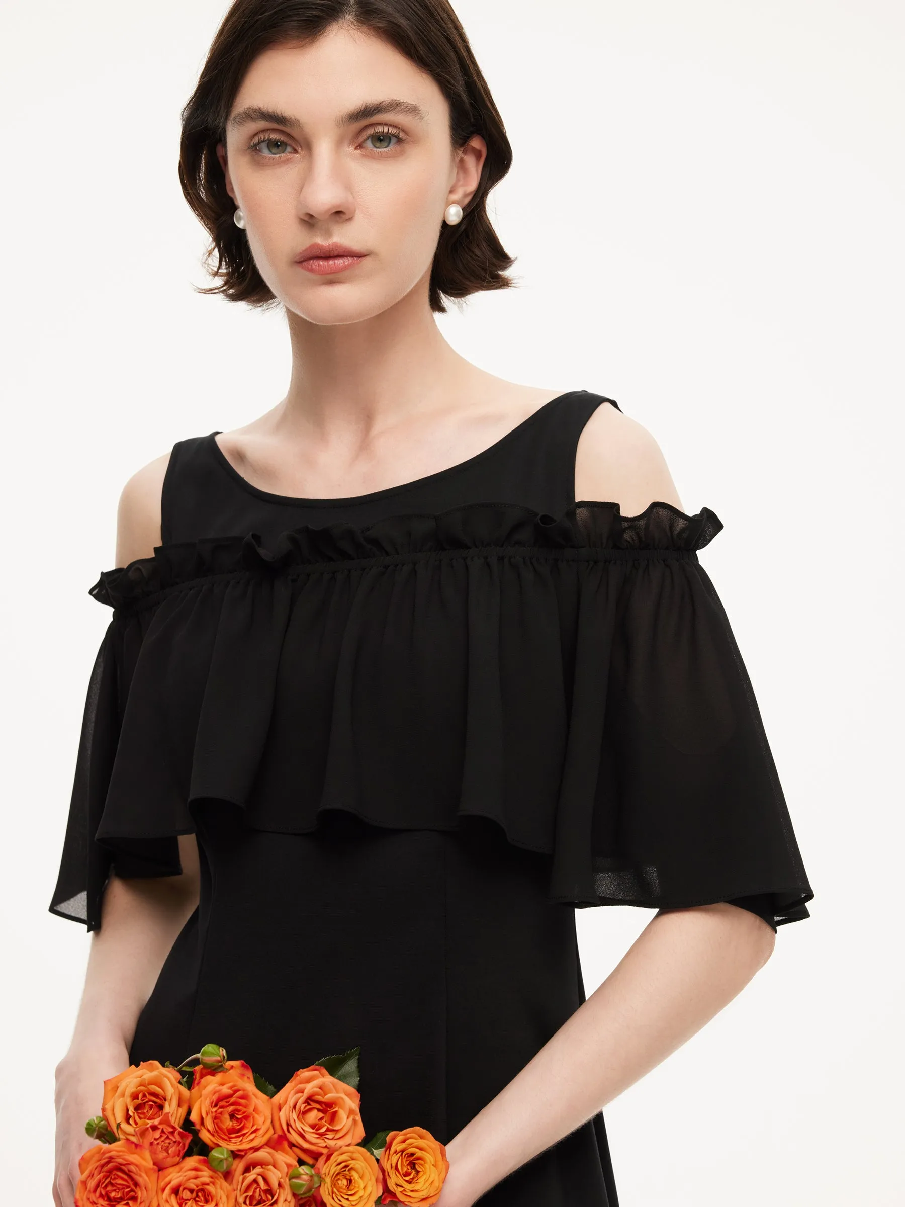 Tencel Blend Sleeveless Women Knit Midi Dress With Detachable Flounce Overlay sold by Goelia product image thumbnail 5