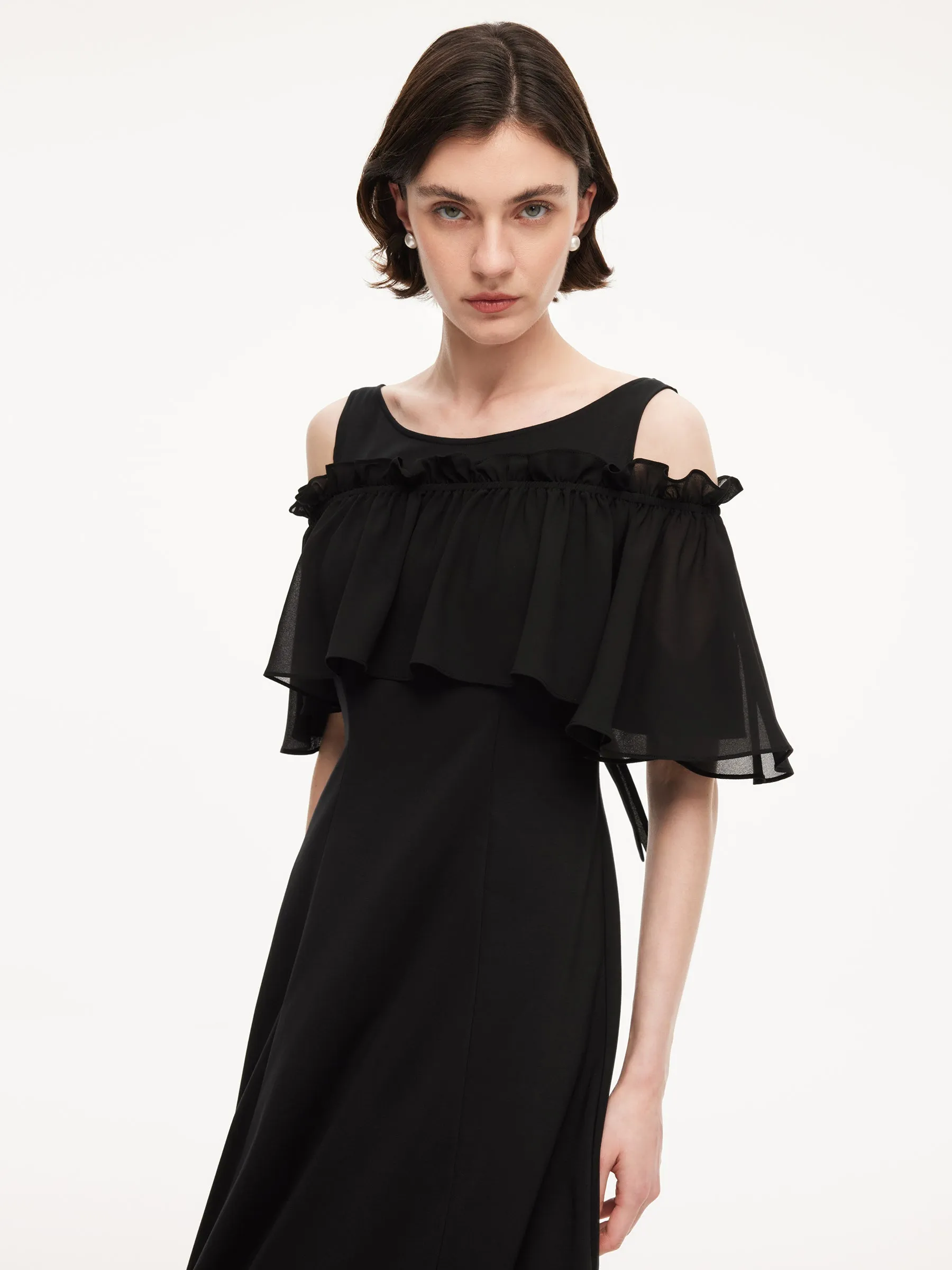 Tencel Blend Sleeveless Women Knit Midi Dress With Detachable Flounce Overlay sold by Goelia product image thumbnail 4