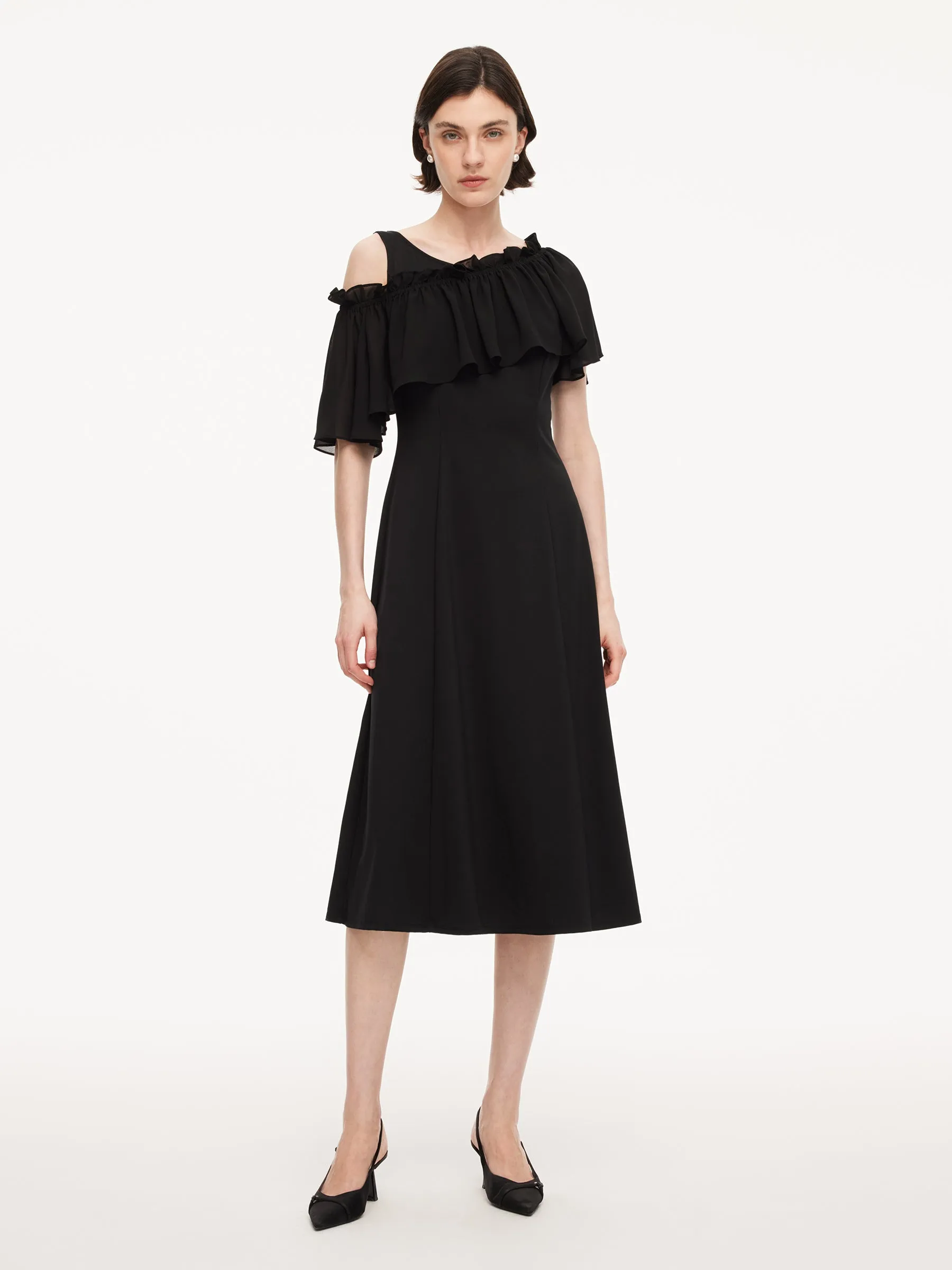 Tencel Blend Sleeveless Women Knit Midi Dress With Detachable Flounce Overlay sold by Goelia product image thumbnail 3