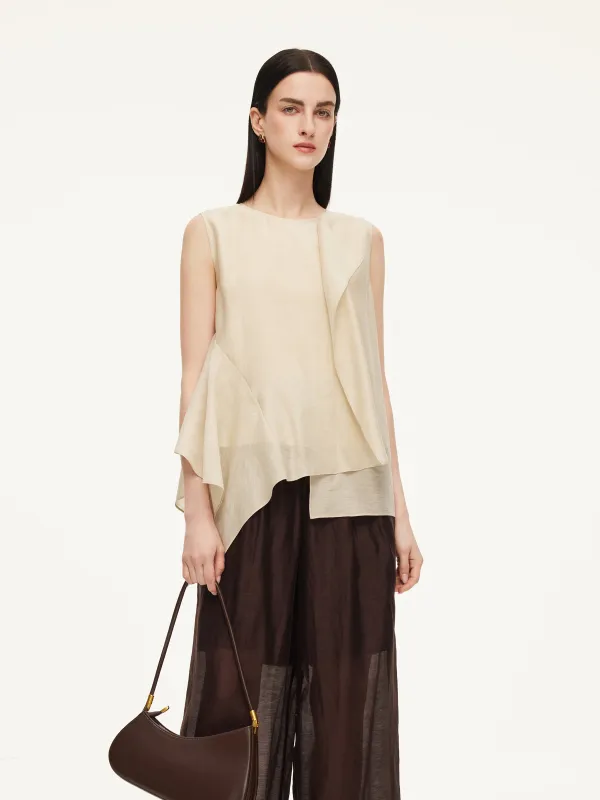 Lyocell Blend Ruffle-Detailing Women Tank Top made by Goelia