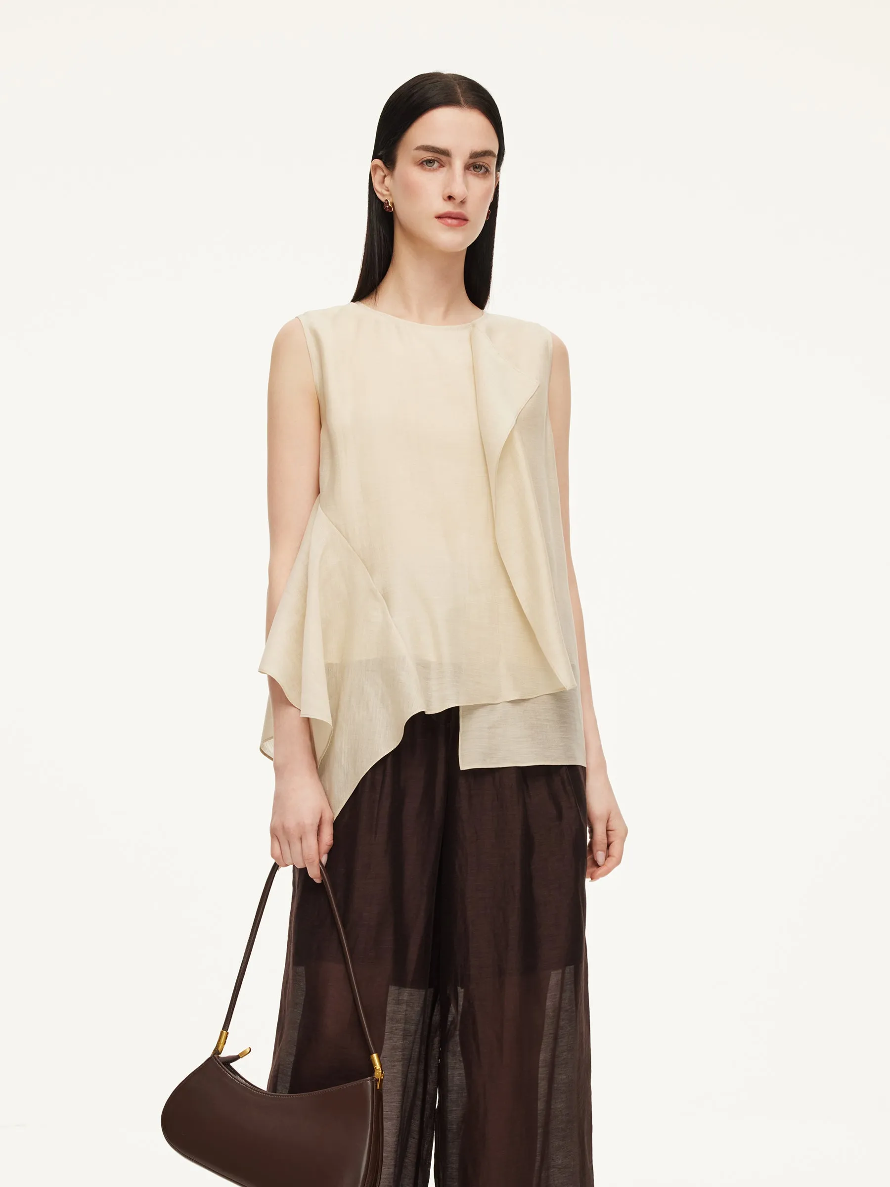 Lyocell Blend Ruffle-Detailing Women Tank Top sold by Goelia