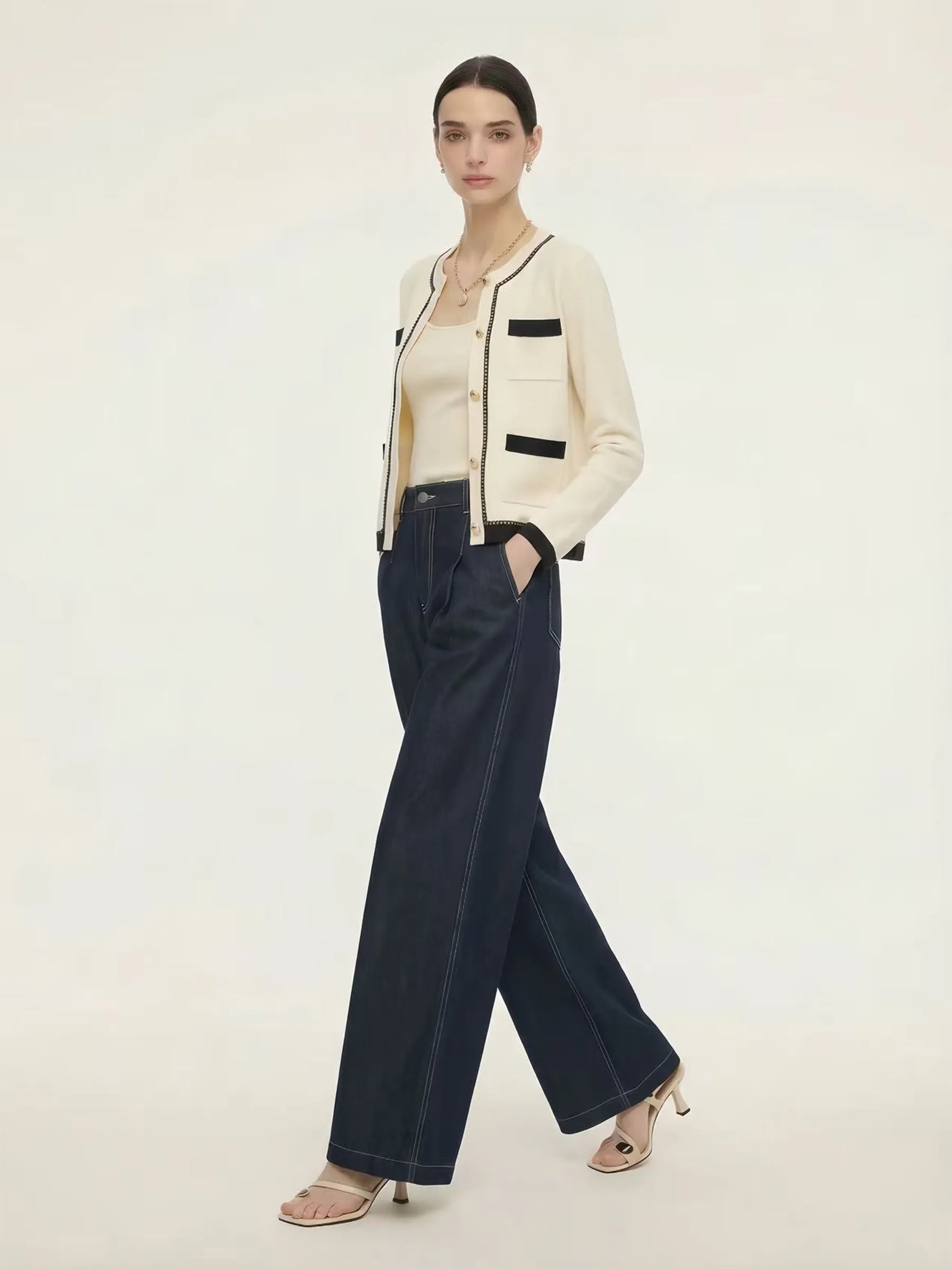 Tencel Blend Contrast Trim Women Cardigan sold by Goelia product image thumbnail 3