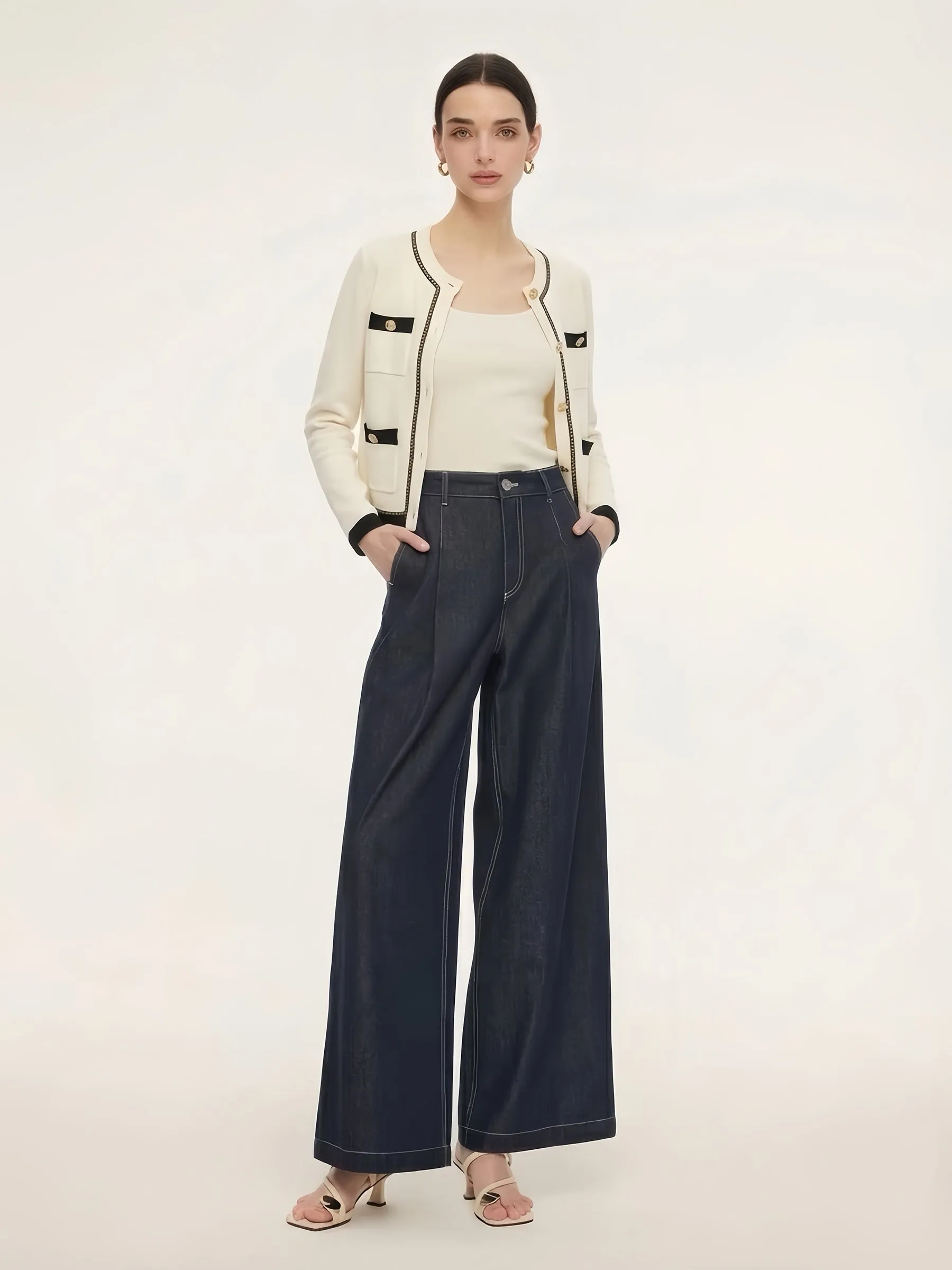 Tencel Blend Contrast Trim Women Cardigan sold by Goelia product image thumbnail 2