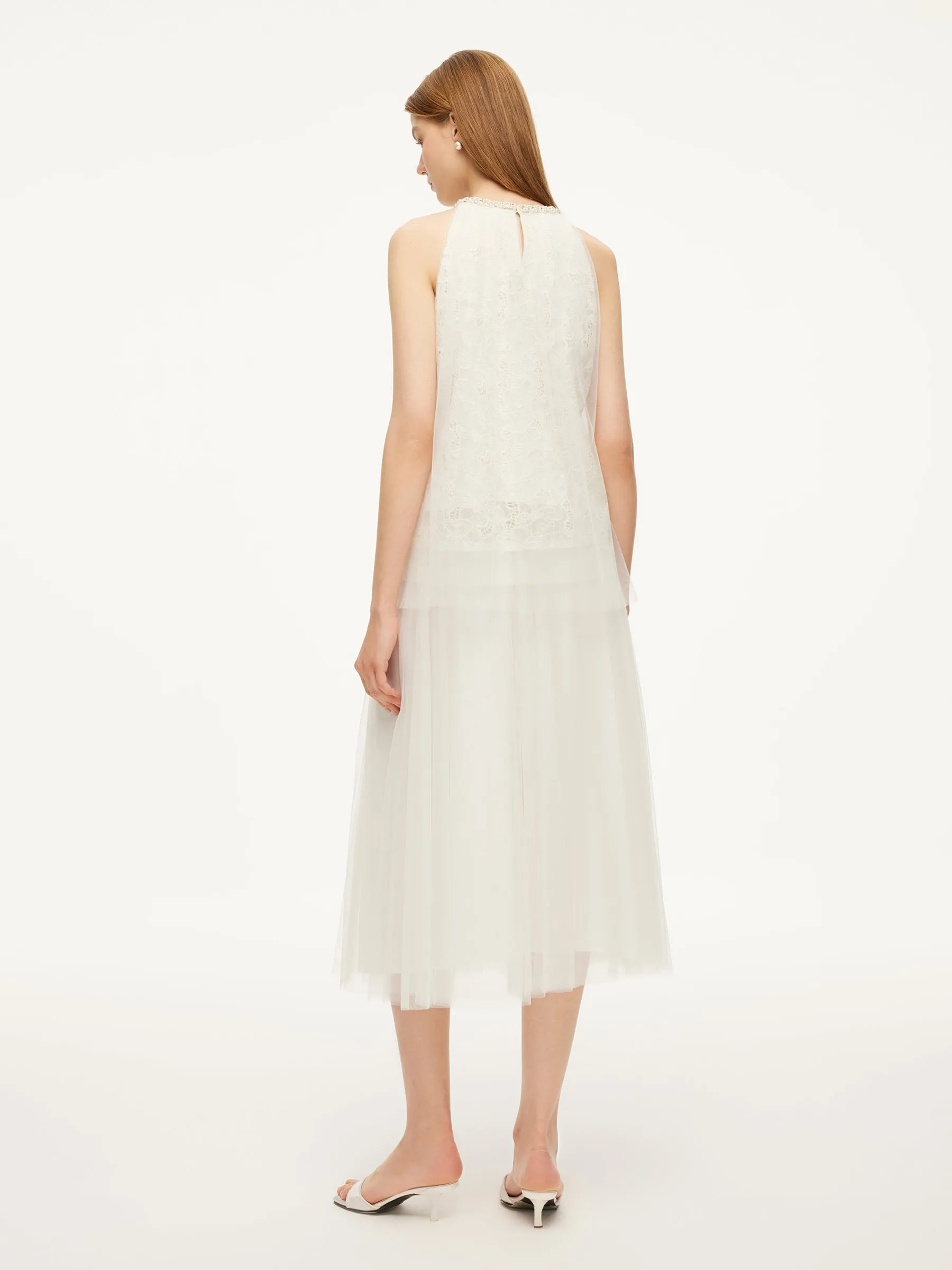 Lace Embroidered Sequins Halter Top And Mesh Skirt Two-Piece Set sold by Goelia product image thumbnail 4