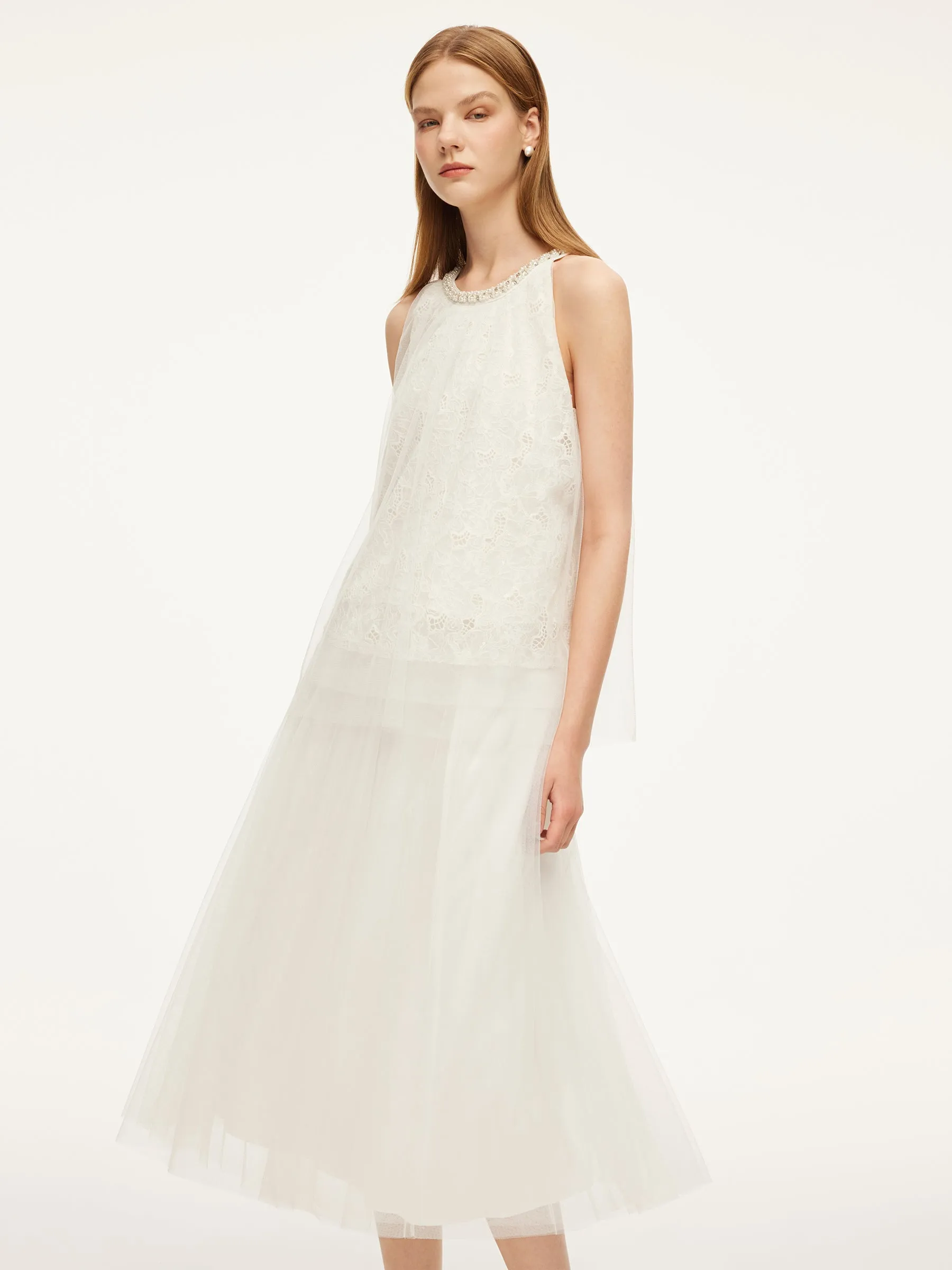 Lace Embroidered Sequins Halter Top And Mesh Skirt Two-Piece Set sold by Goelia product image thumbnail 2