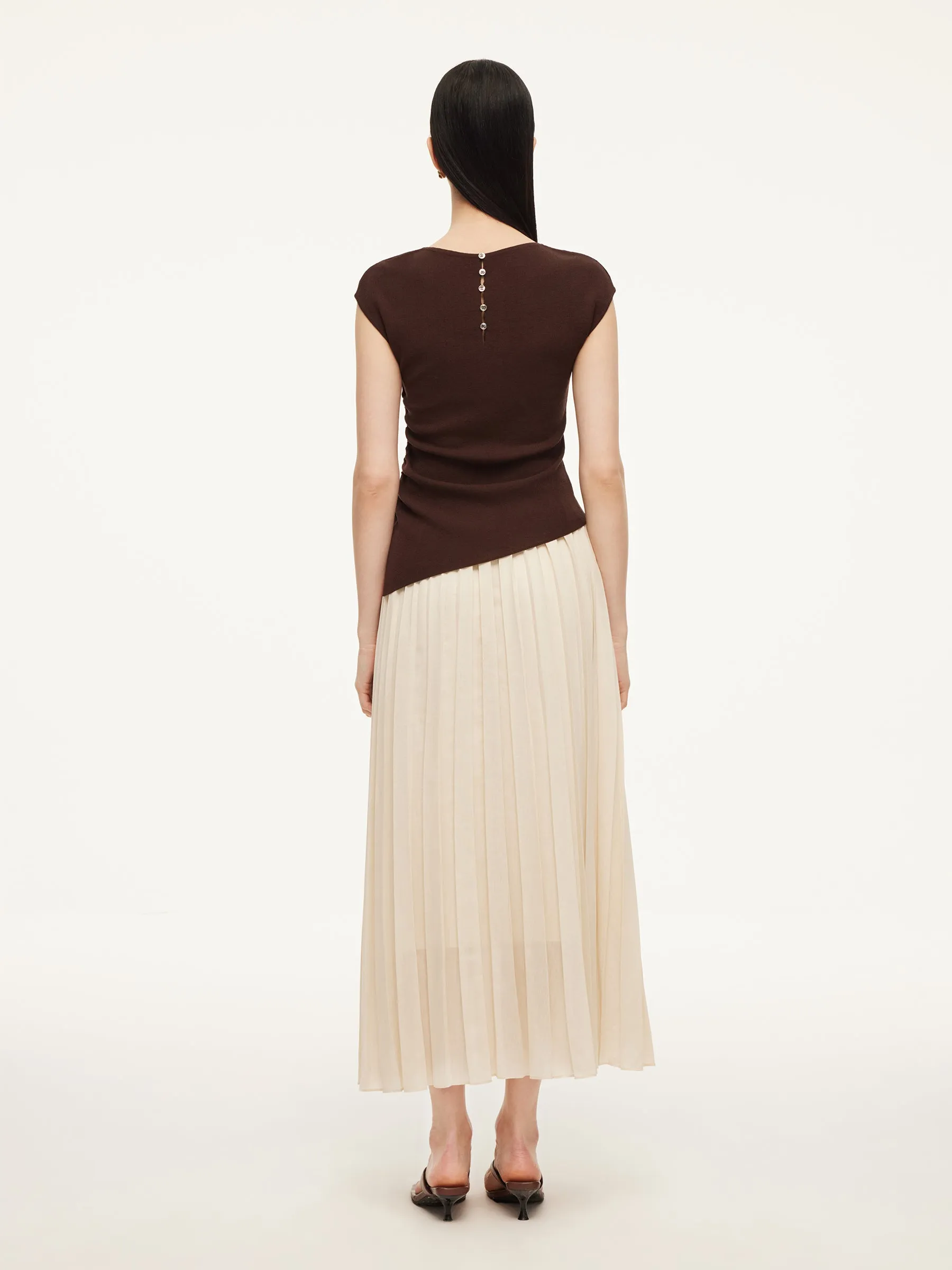 Modal Acetate Blend Asymmetrical Hem Knit Top And Pleated Skirt Two-Piece Set sold by Goelia product image thumbnail 5
