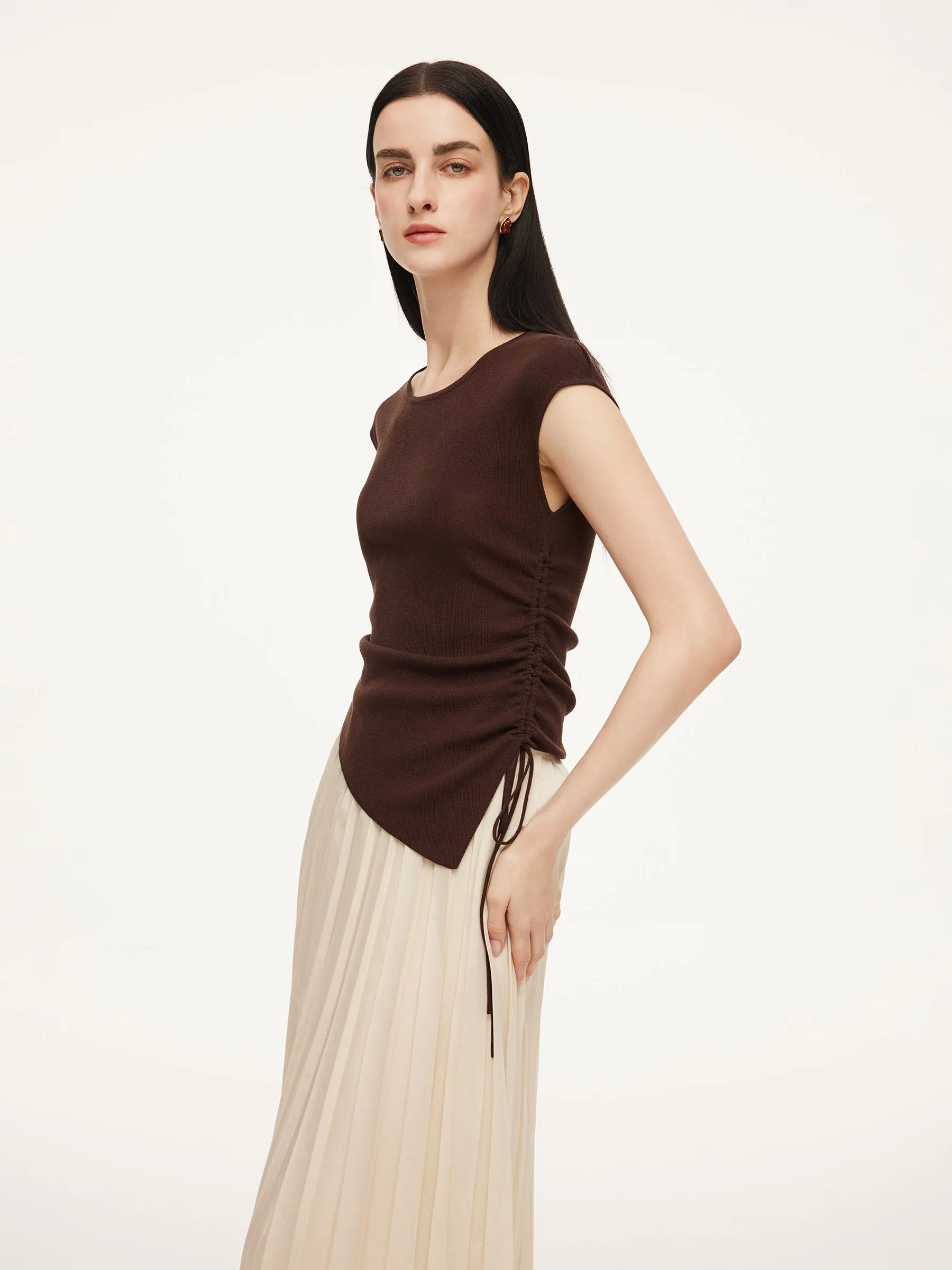 Modal Acetate Blend Asymmetrical Hem Knit Top And Pleated Skirt Two-Piece Set sold by Goelia product image thumbnail 4