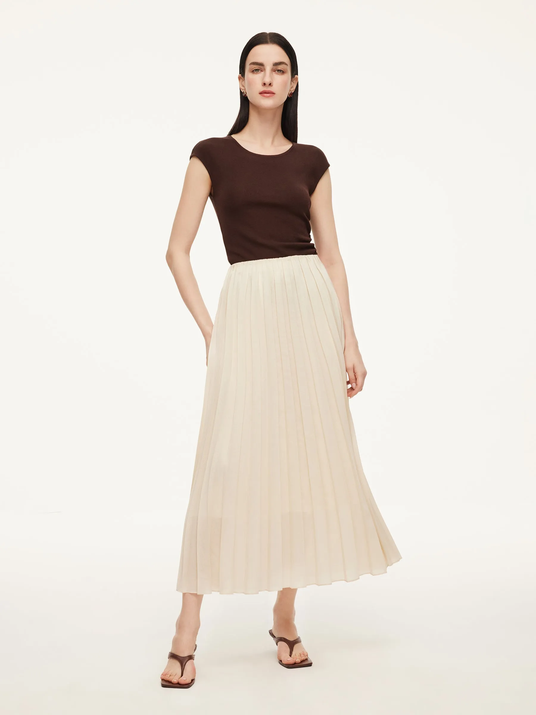 Modal Acetate Blend Asymmetrical Hem Knit Top And Pleated Skirt Two-Piece Set sold by Goelia product image thumbnail 2