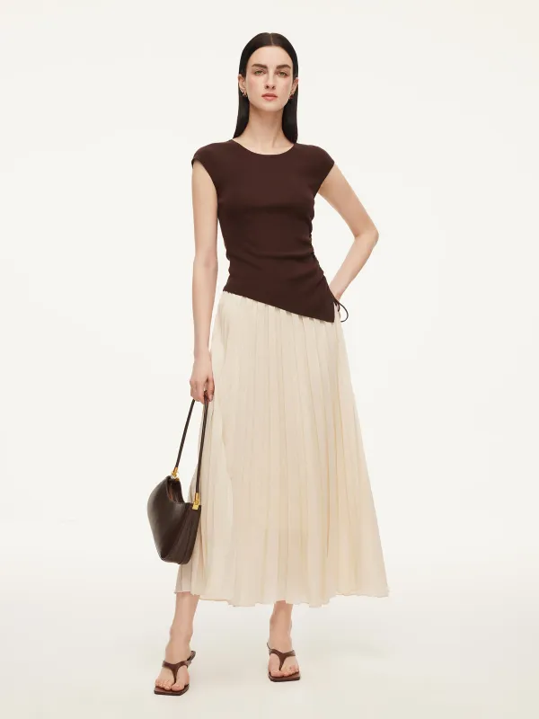 [Preview] Modal Acetate Blend Asymmetrical Hem Knit Top And Pleated Skirt Two-Piece Set sold by Goelia