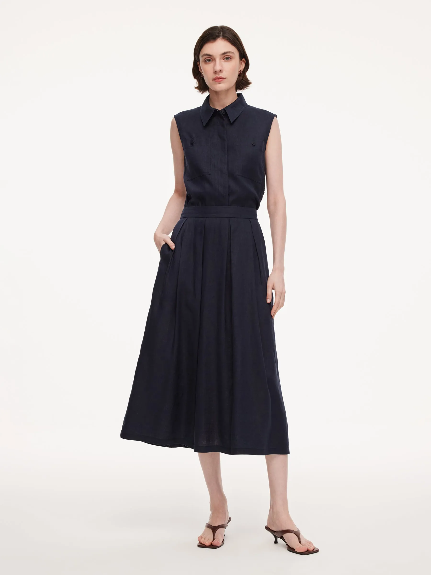 100% Linen Sleeveless Blouse And Skirt Two-Piece Set With Braided Belt sold by Goelia product image thumbnail 4