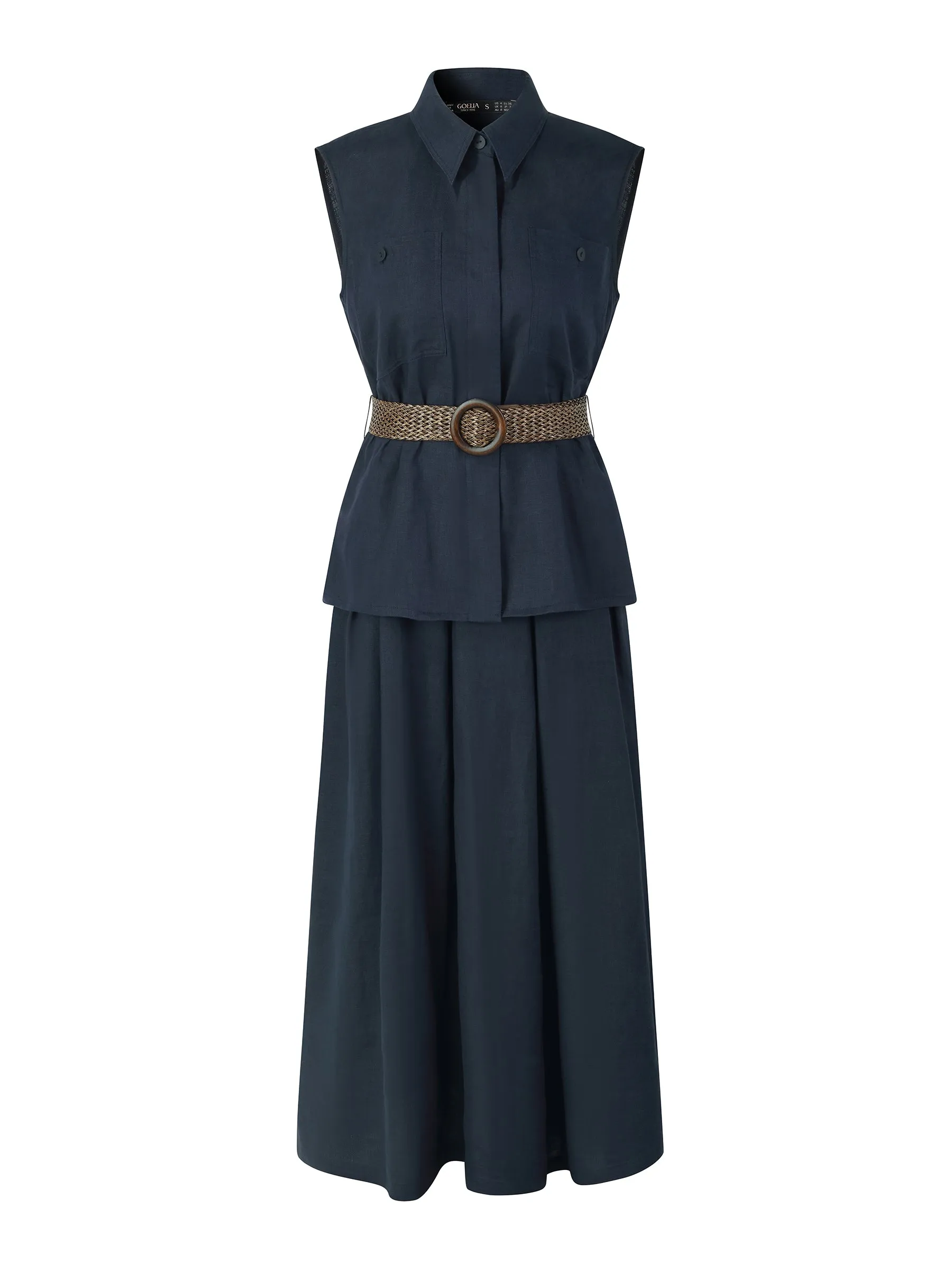 100% Linen Sleeveless Blouse And Skirt Two-Piece Set With Braided Belt sold by Goelia product image thumbnail 5