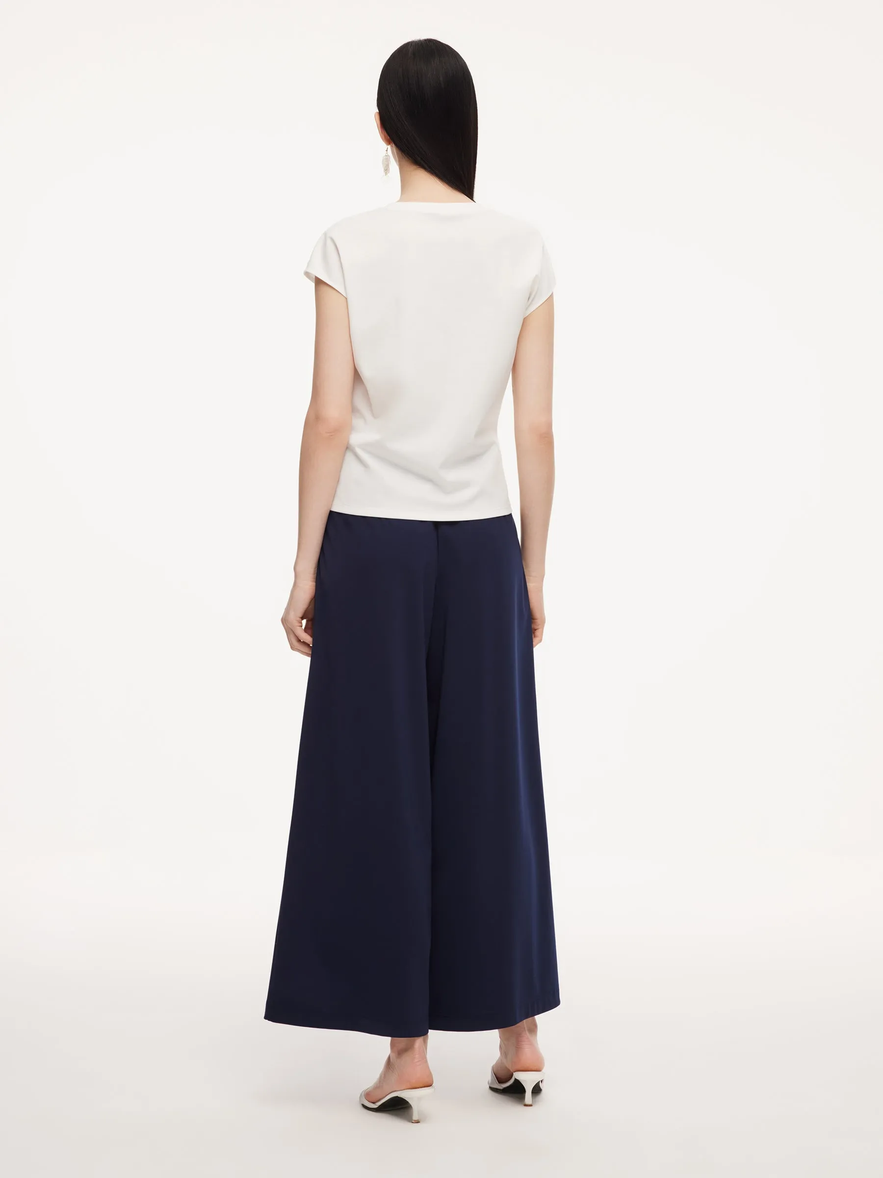 Tencel Blend Twist Front Top And Wide Leg Pants Two-Piece Set With Silk Scarf sold by Goelia product image thumbnail 4