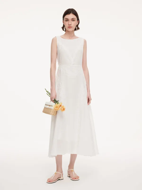 100% Ramie Lace A-Line Women Sleeveless Maxi Dress made by Goelia