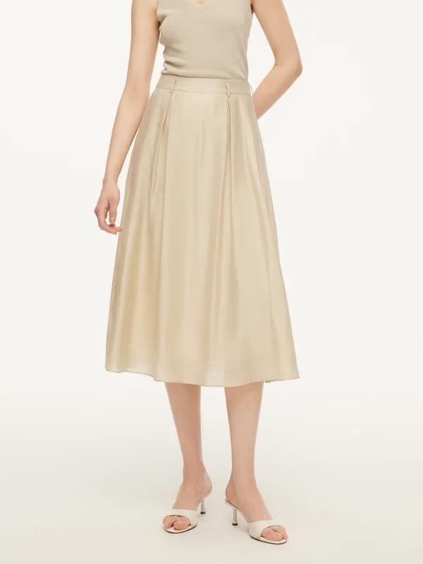 Tencel Acetate Linen Blend Women A-Line Skirt With Belt sold by Goelia