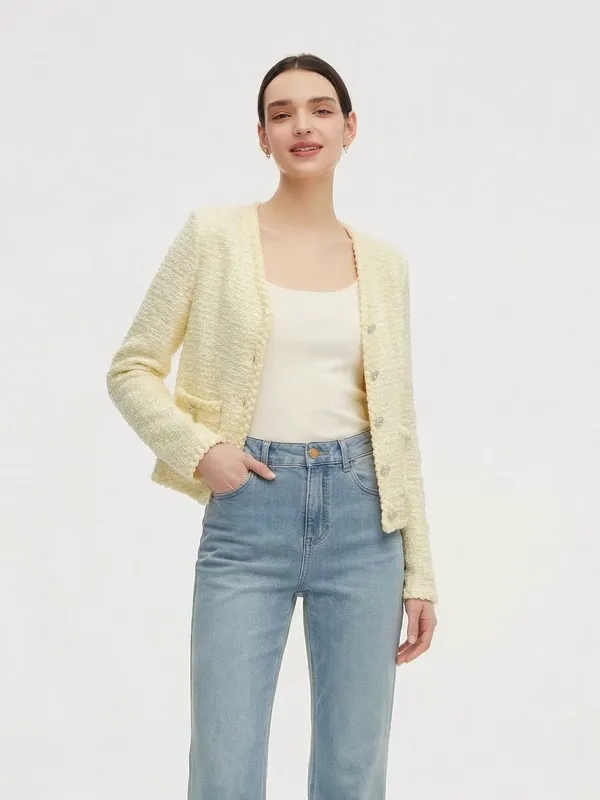 V-Neck Single-Breasted Women Textured Cardigan made by Goelia