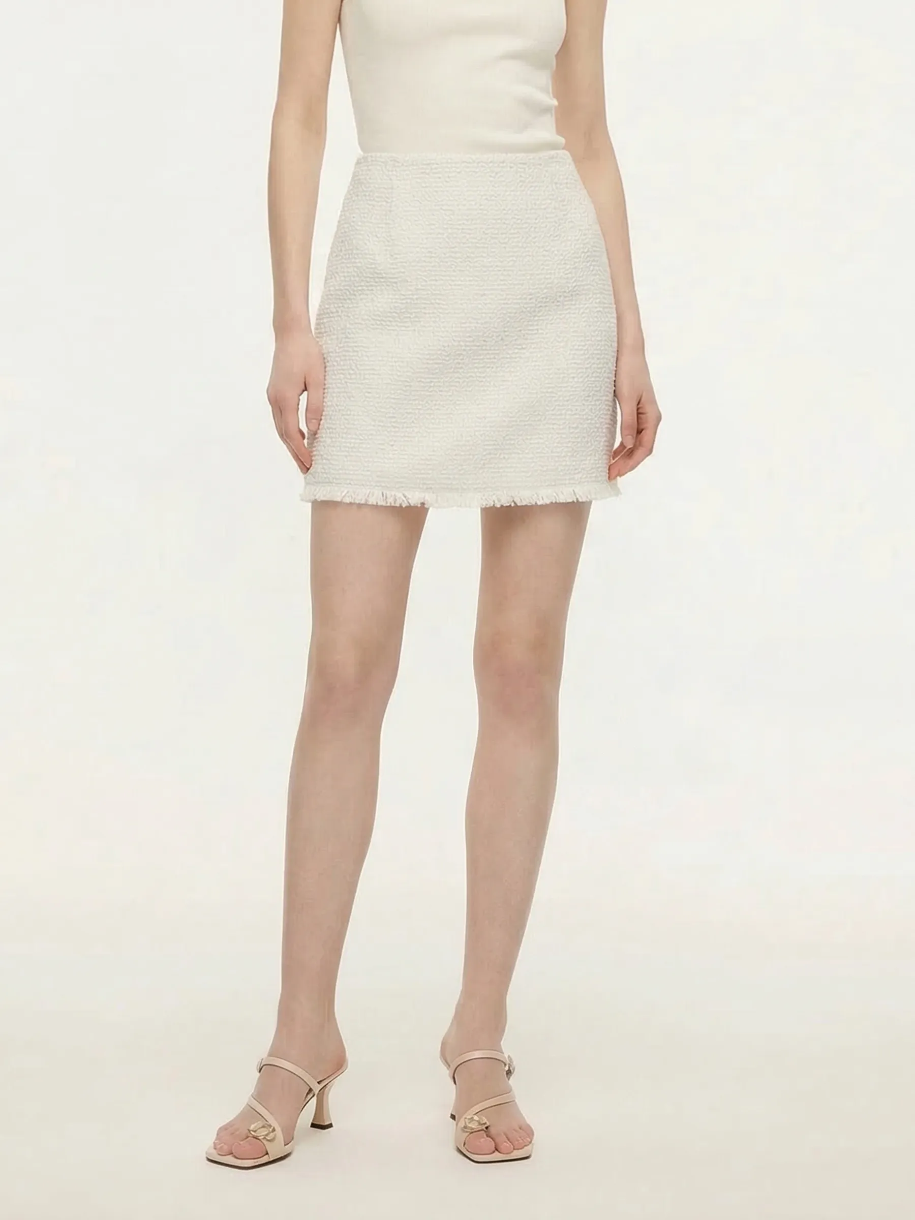Wool Blend Tweed Fringe Hem Women Mini Skirt sold by Goelia