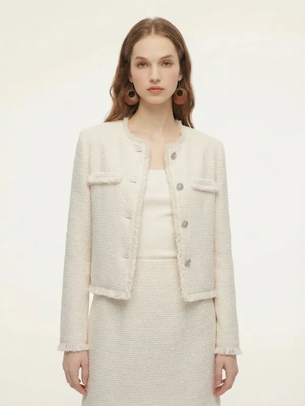 Wool Blend Tweed Fringe Trim Women Jacket made by Goelia