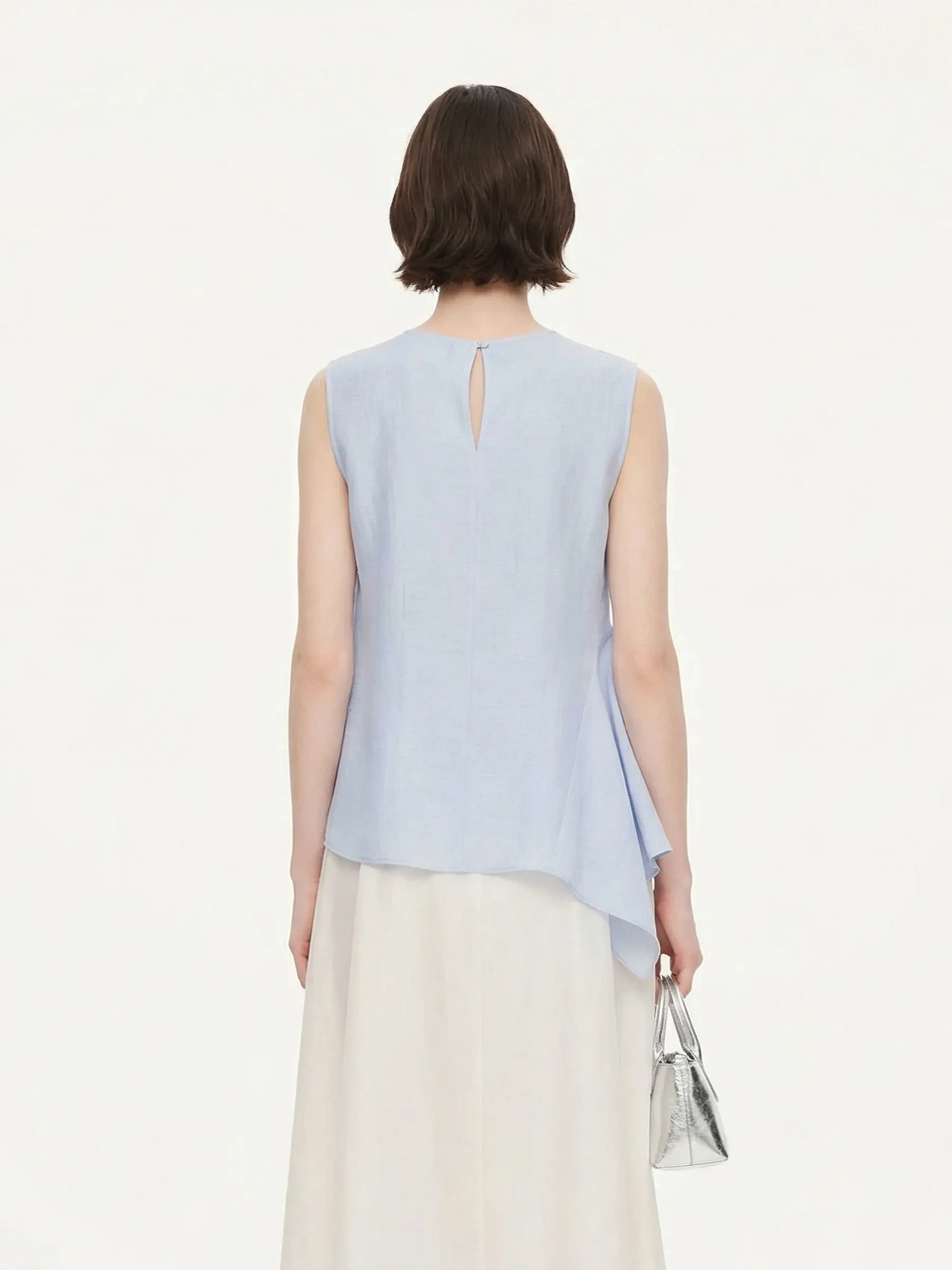 Lyocell Blend Light Blue Ruffle-Detailing Women Tank Top sold by Goelia product image thumbnail 5