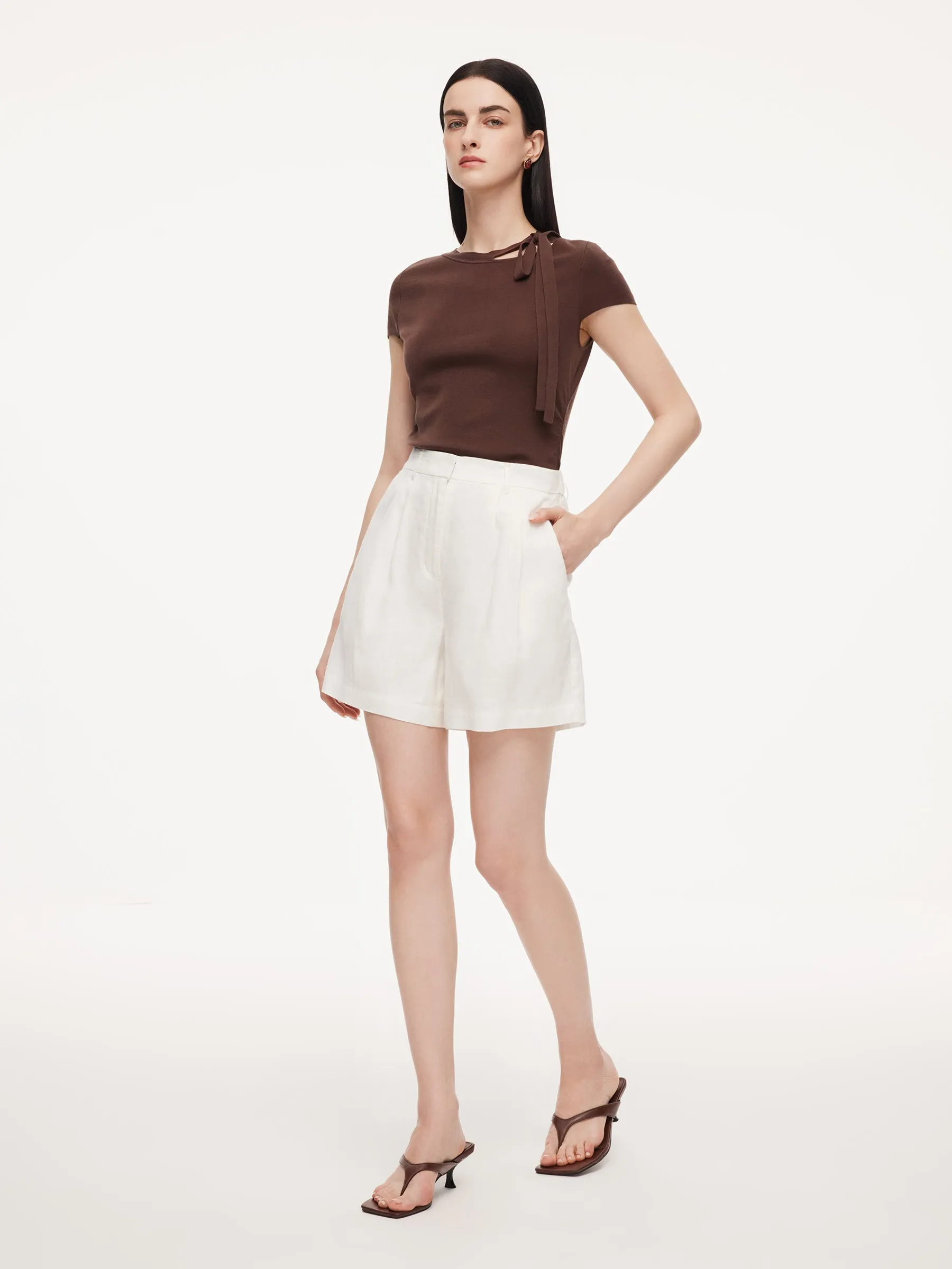 100% Linen Women A-Line Shorts sold by Goelia product image thumbnail 2