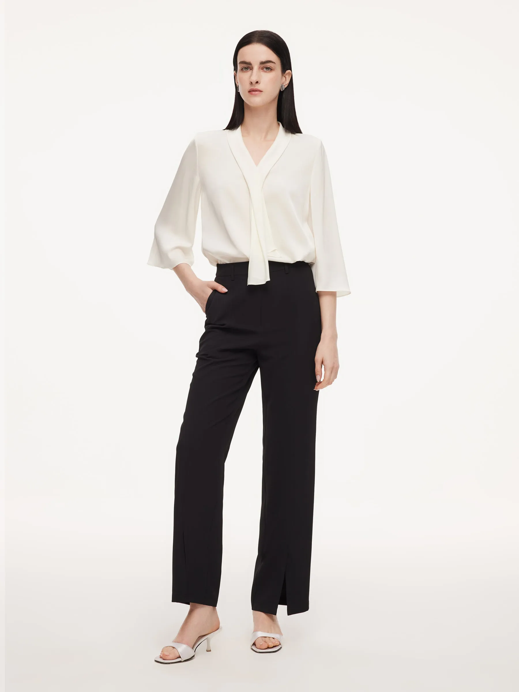 Four-Way Stretch Front Slit Women Micro-Flared Pants sold by Goelia product image thumbnail 2