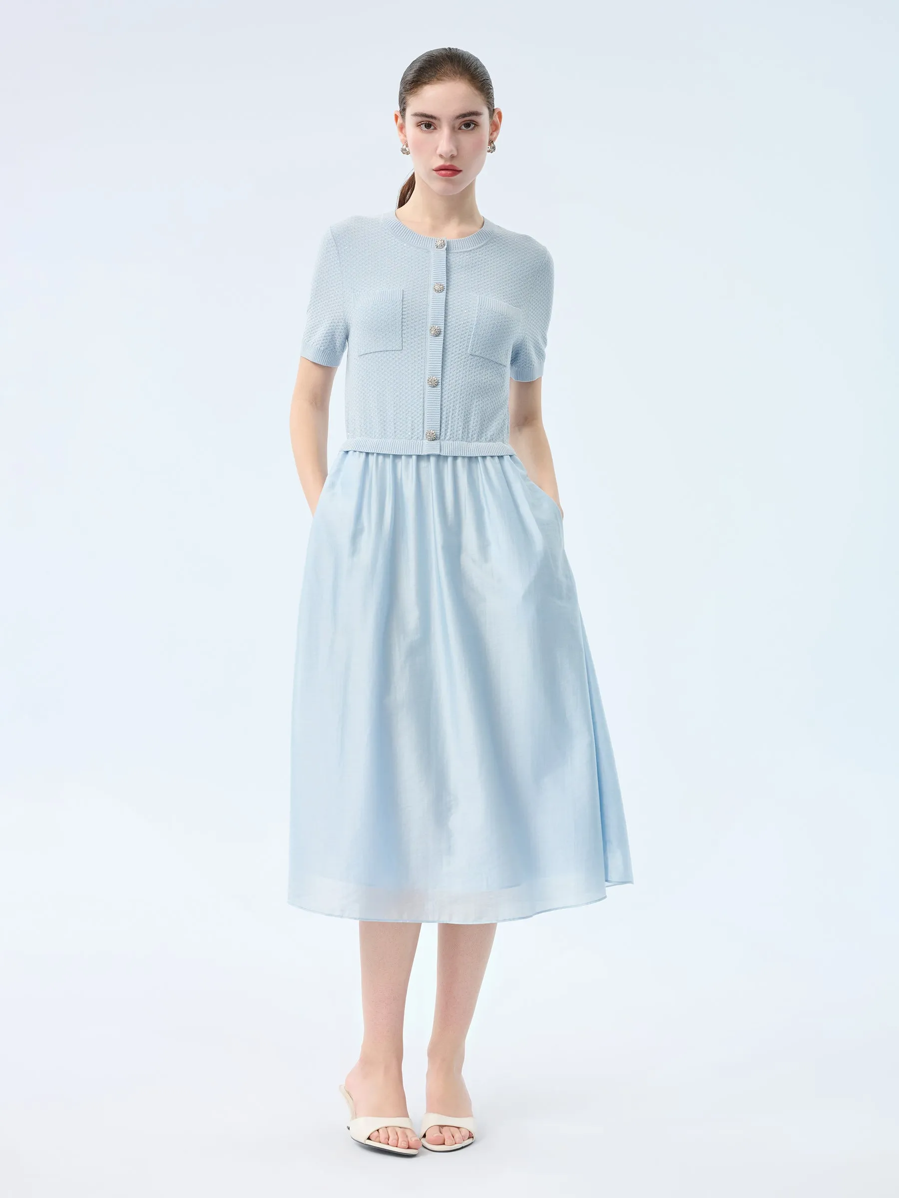 Lyocell Blend Patchwork Women Midi Dress sold by Goelia product image thumbnail 4