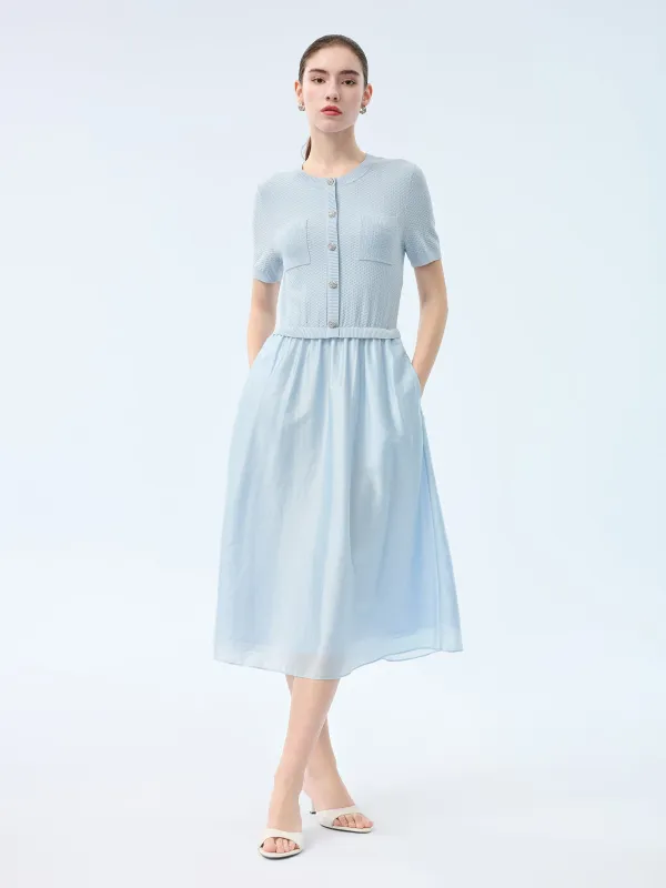 Lyocell Blend Patchwork Women Midi Dress made by Goelia