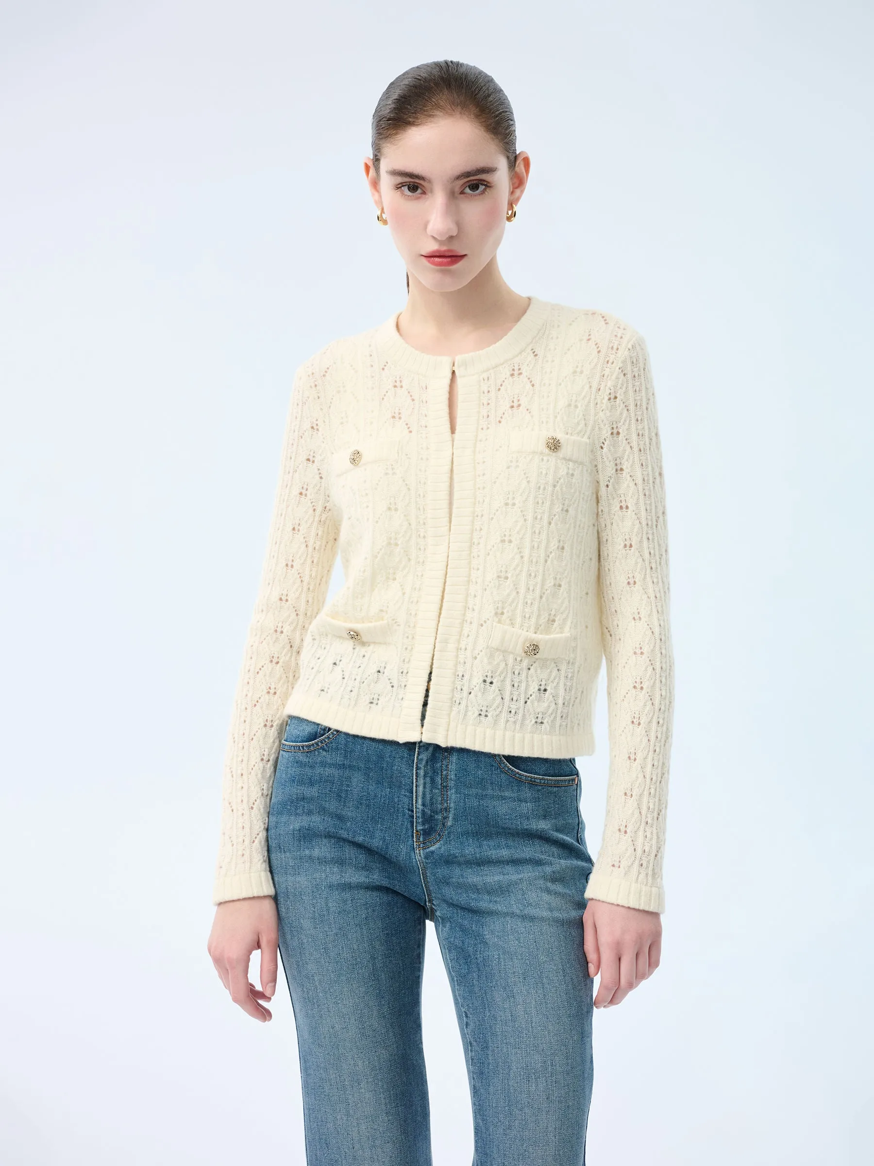 100% Wool Open Knit Women Cardigan sold by Goelia product image thumbnail 4
