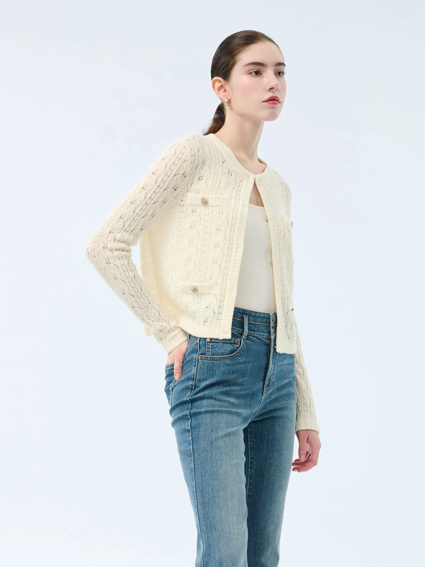100% Wool Open Knit Women Cardigan sold by Goelia product image thumbnail 5