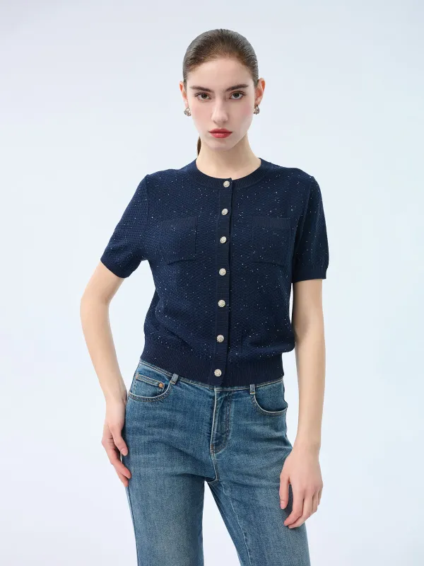 Lyocell Blend Sequins Women Cardigan made by Goelia