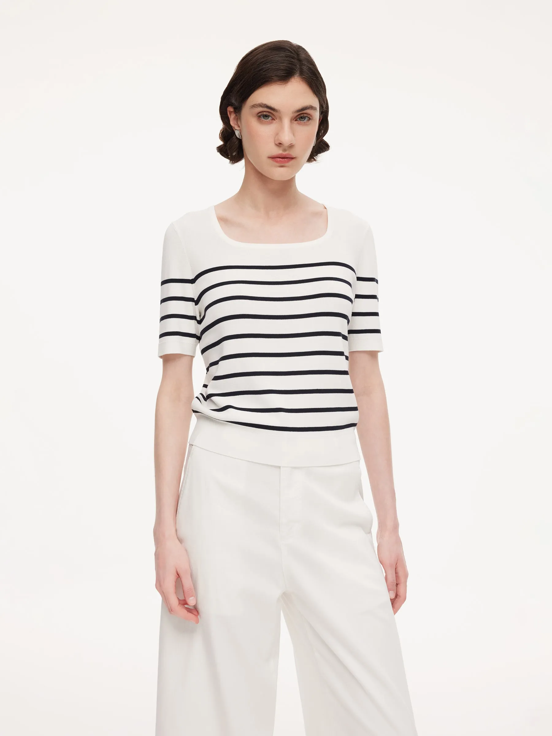 Lyocell Blend Stripe Women Knit Top With Detachable Sailor Collar sold by Goelia product image thumbnail 5