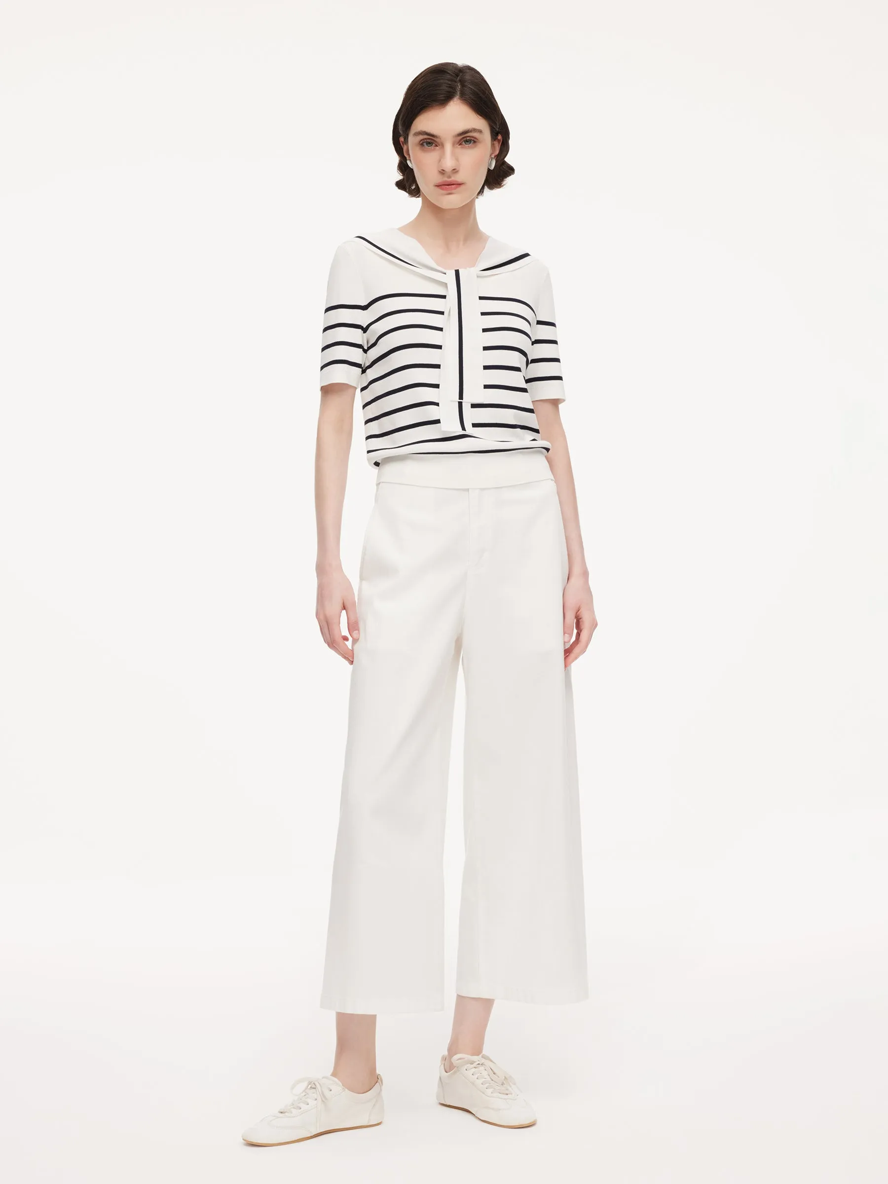 Lyocell Blend Stripe Women Knit Top With Detachable Sailor Collar sold by Goelia product image thumbnail 2