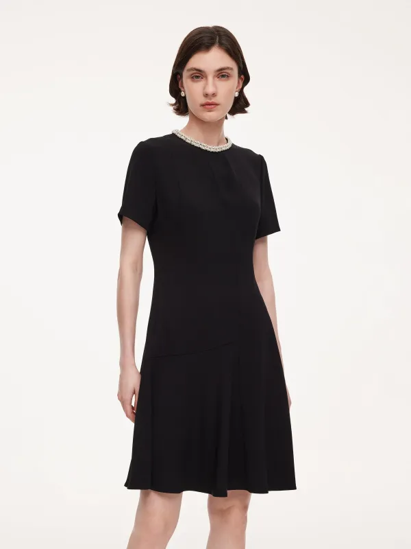 Triacetate Blend Beaded Neck Women Mini Dress made by Goelia