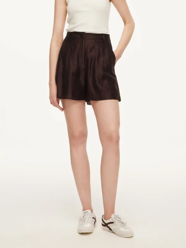 Tencel Linen Blend Women A-Line Shorts made by Goelia
