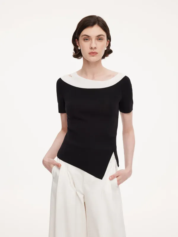 Tencel Blend Color Block Women Cut-Out Knit Top made by Goelia
