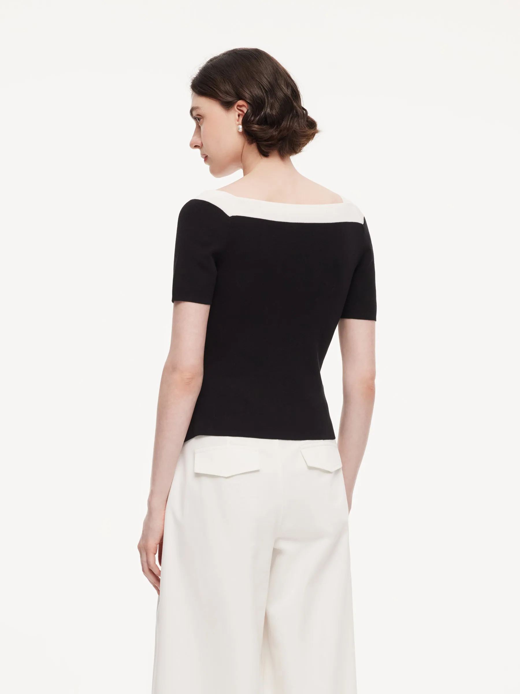 Tencel Blend Color Block Women Cut-Out Knit Top sold by Goelia product image thumbnail 4