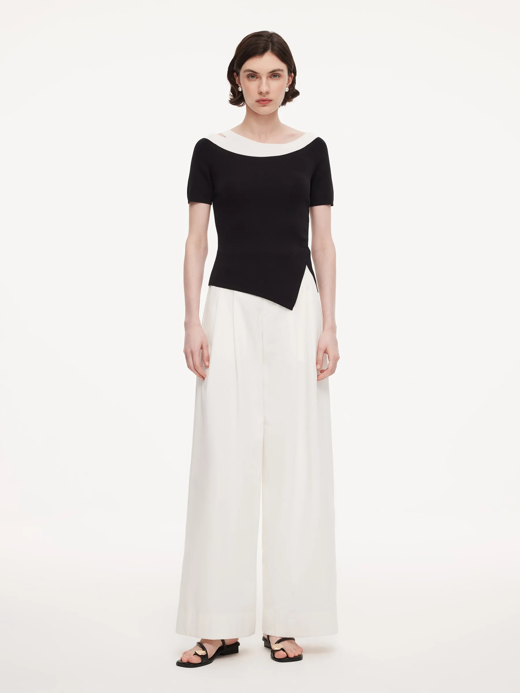 Tencel Blend Color Block Women Cut-Out Knit Top sold by Goelia product image thumbnail 3