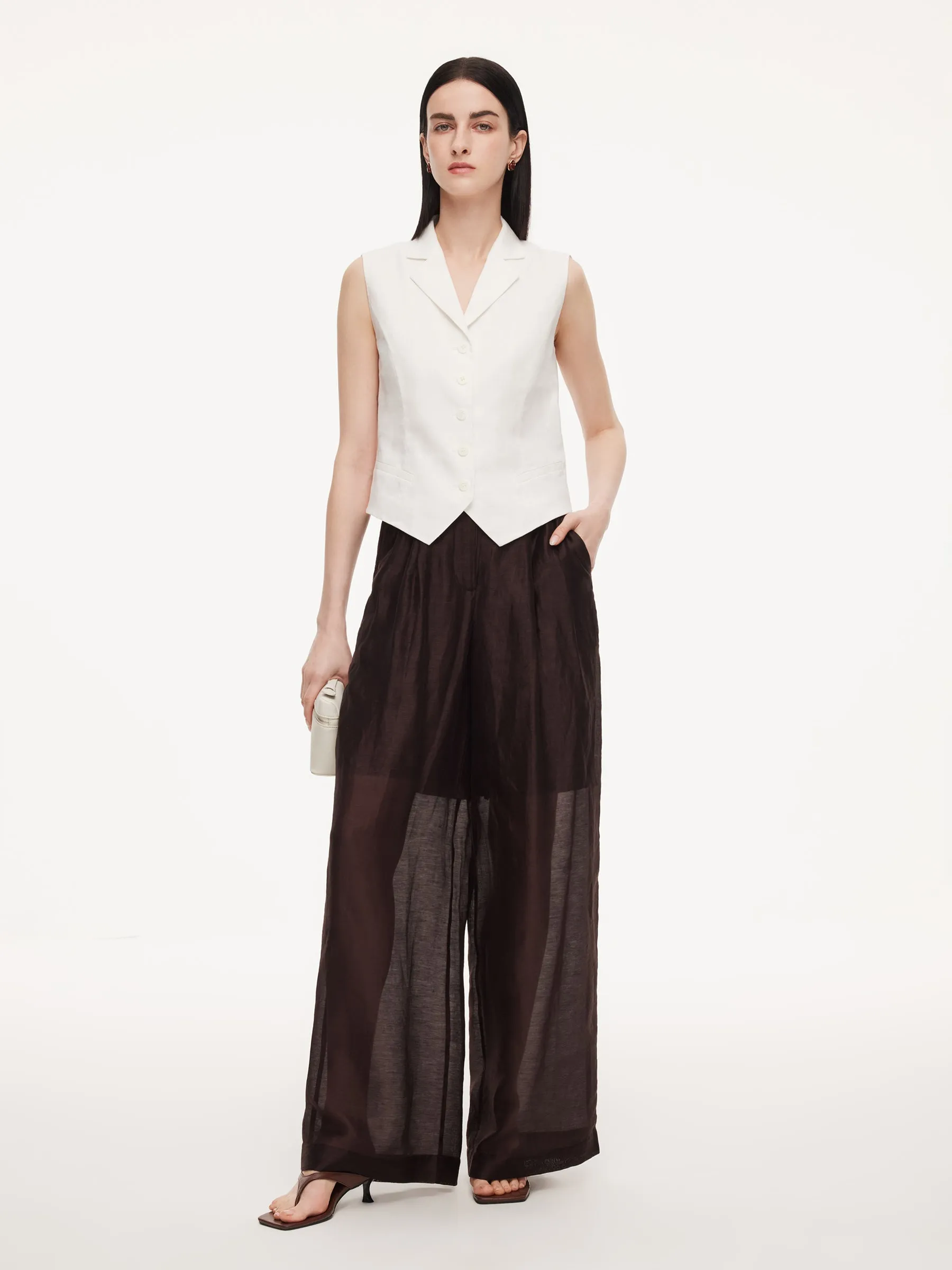 100% Linen Lapel Women V-Neck Vest sold by Goelia product image thumbnail 3