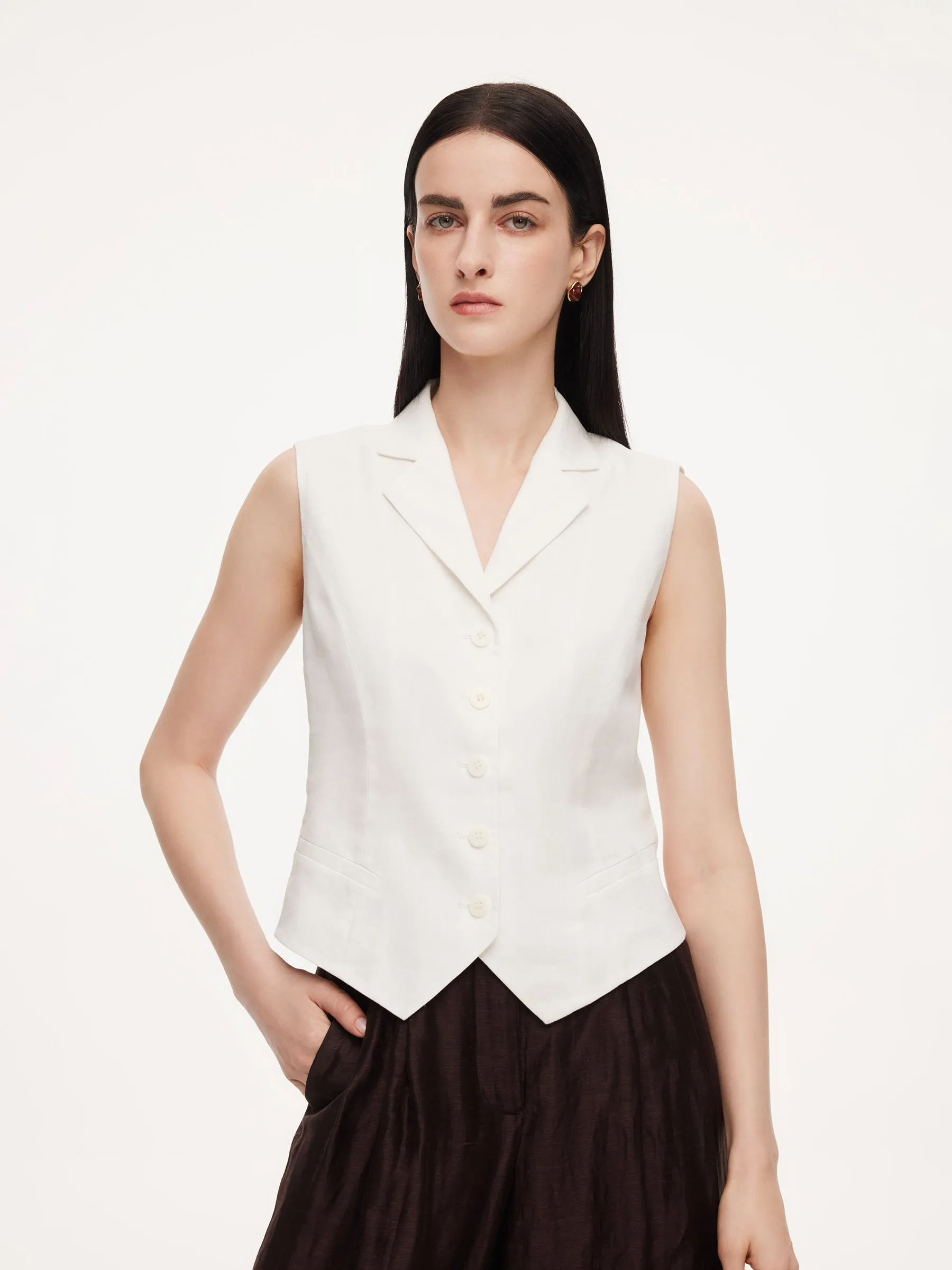 100% Linen Lapel Women V-Neck Vest sold by Goelia product image thumbnail 2