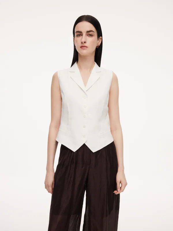 100% Linen Lapel Women V-Neck Vest made by Goelia