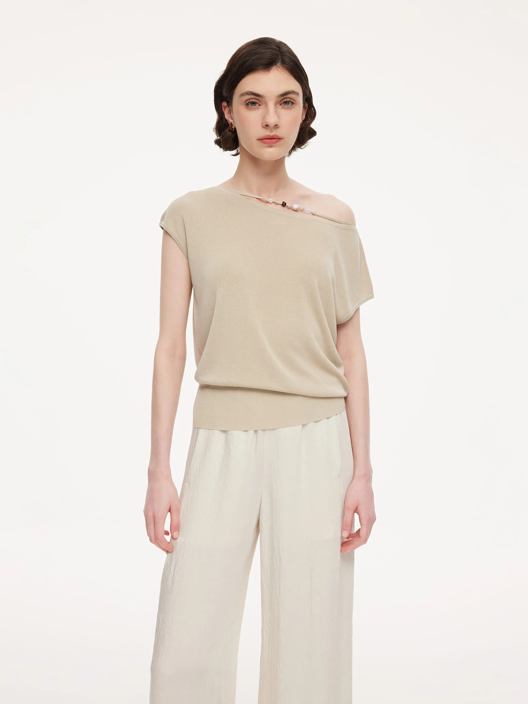 Tencel Mulberry Silk Blend Women Knit Top With Detachable Necklace sold by Goelia product image thumbnail 3