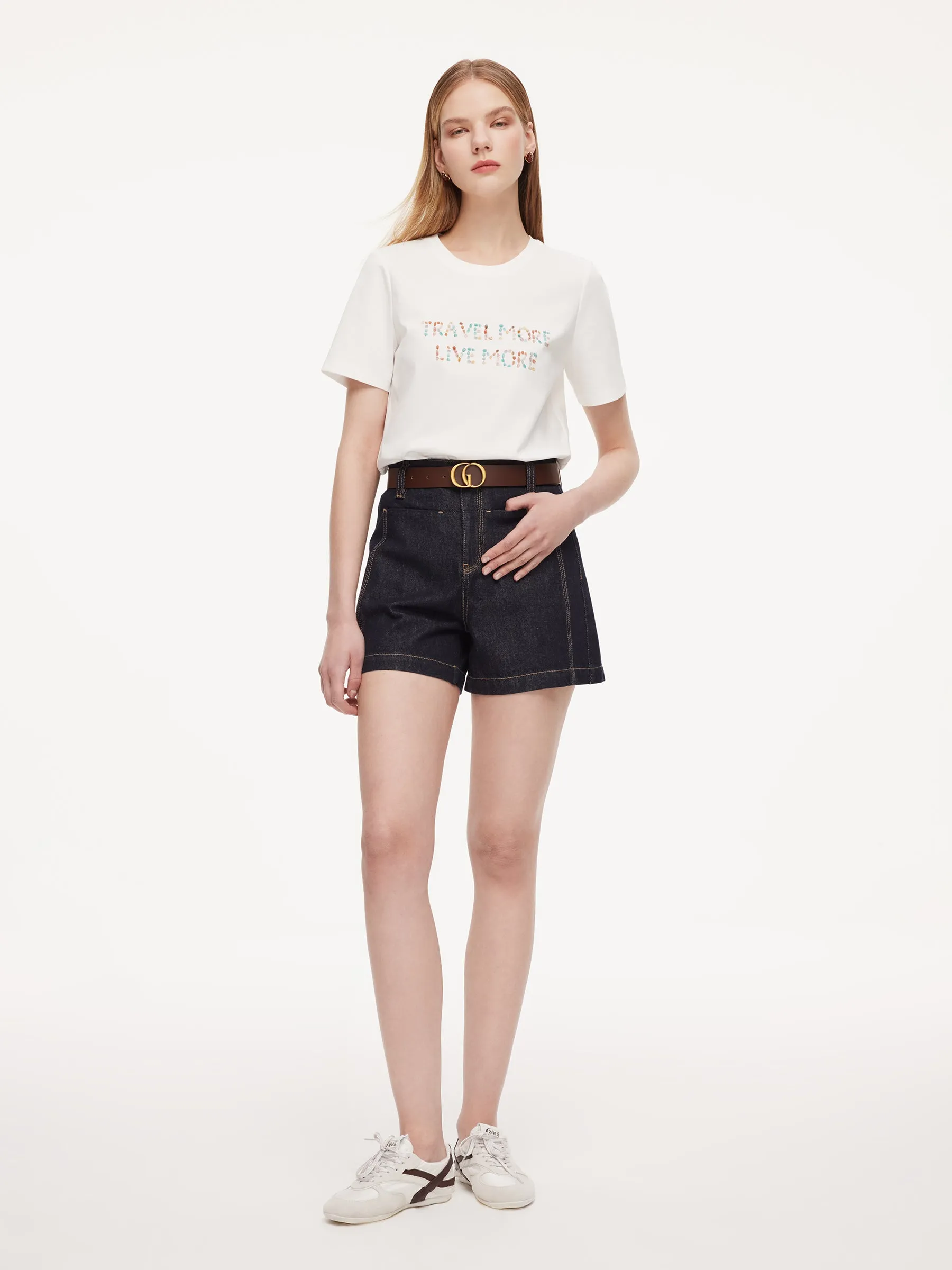 100% Cotton Beaded Letter Women T-Shirt sold by Goelia product image thumbnail 3