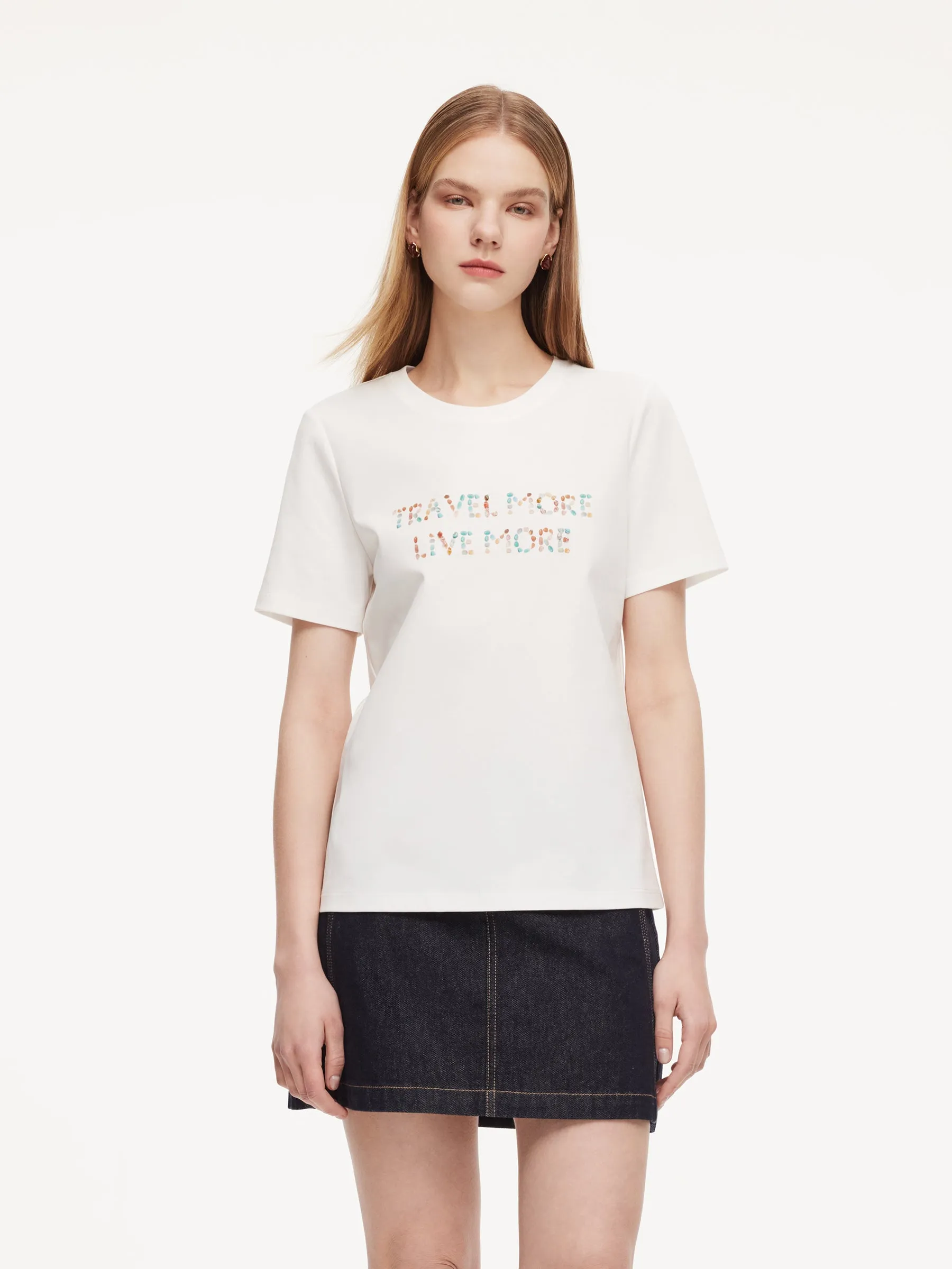 100% Cotton Beaded Letter Women T-Shirt sold by Goelia product image thumbnail 2