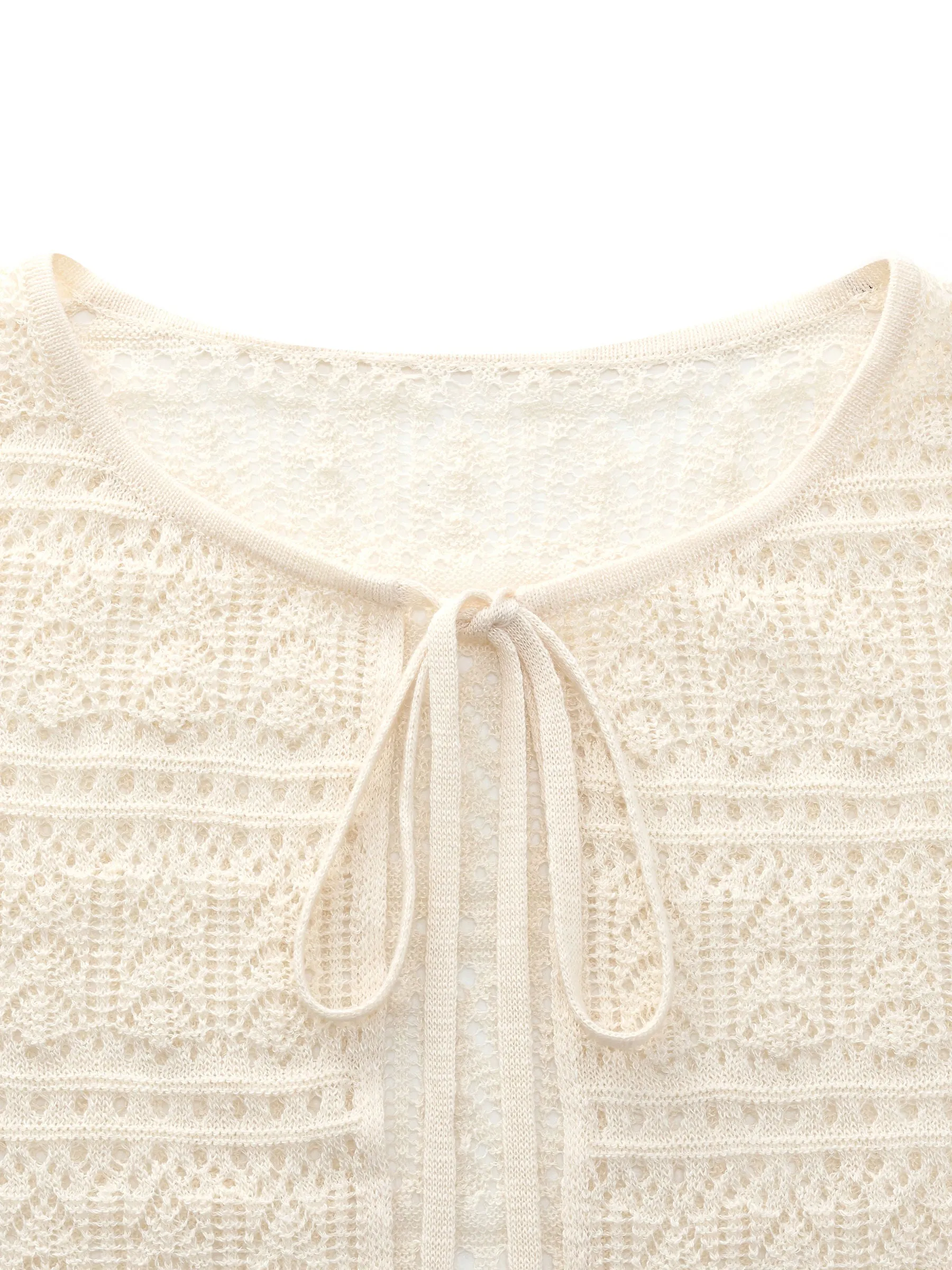 Tie Front Openwork Cardigan And Knit Strap Dress Two-Piece Set sold by Goelia product image thumbnail 4