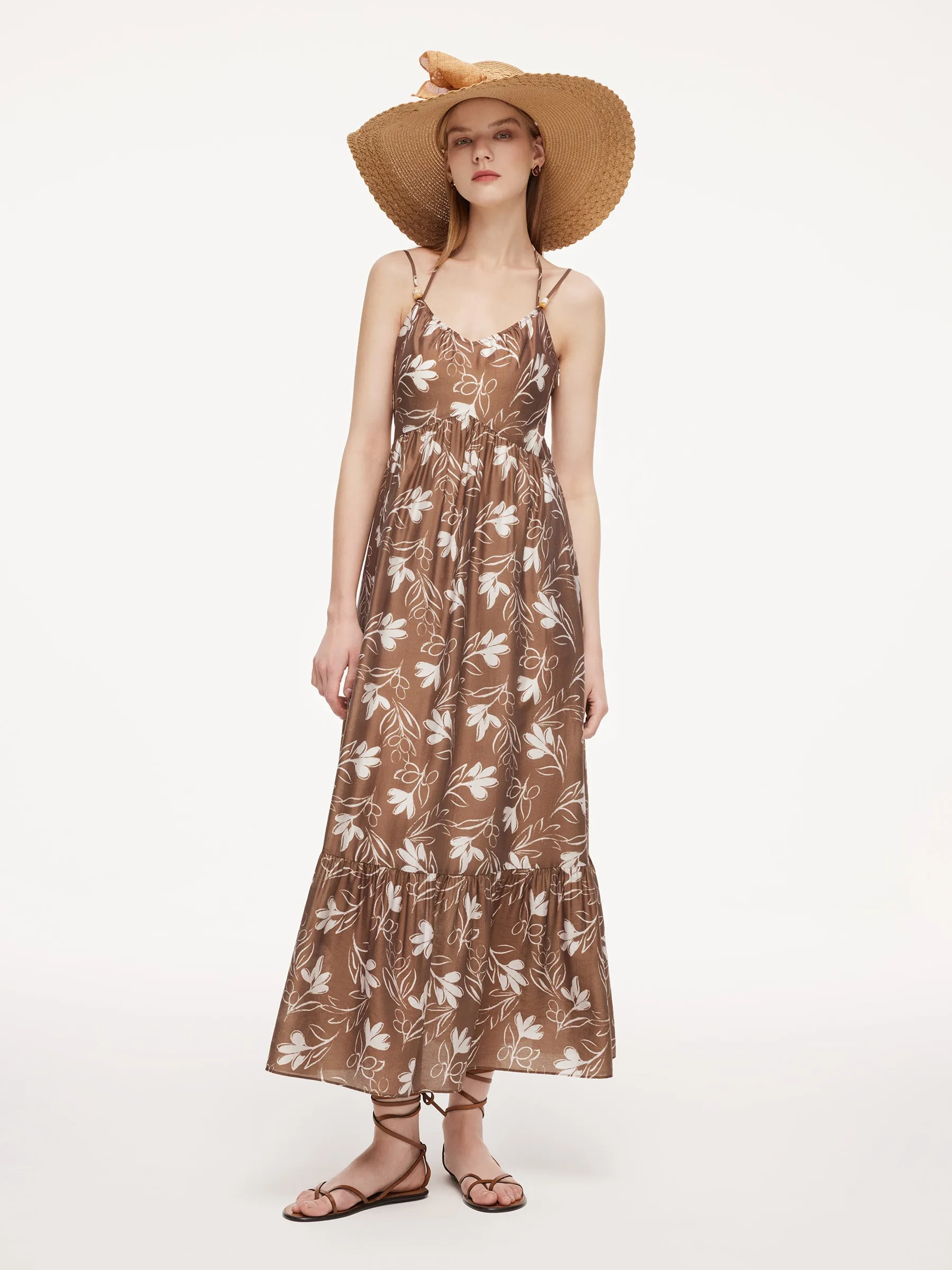 Tencel Blend Floral Print Women Strap Maxi Dress sold by Goelia