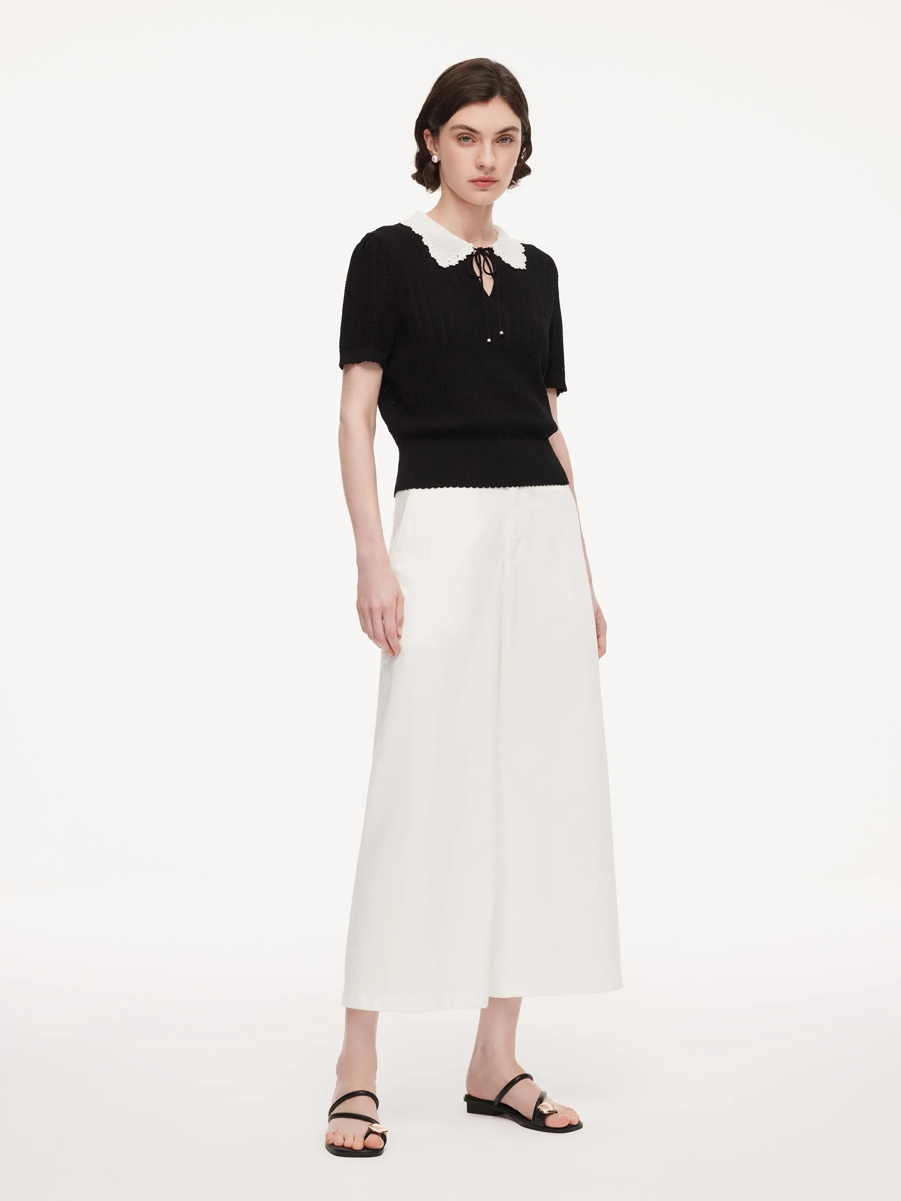 Tencel Blend Color Block Tie Front Women Openwork Knit Top sold by Goelia product image thumbnail 3