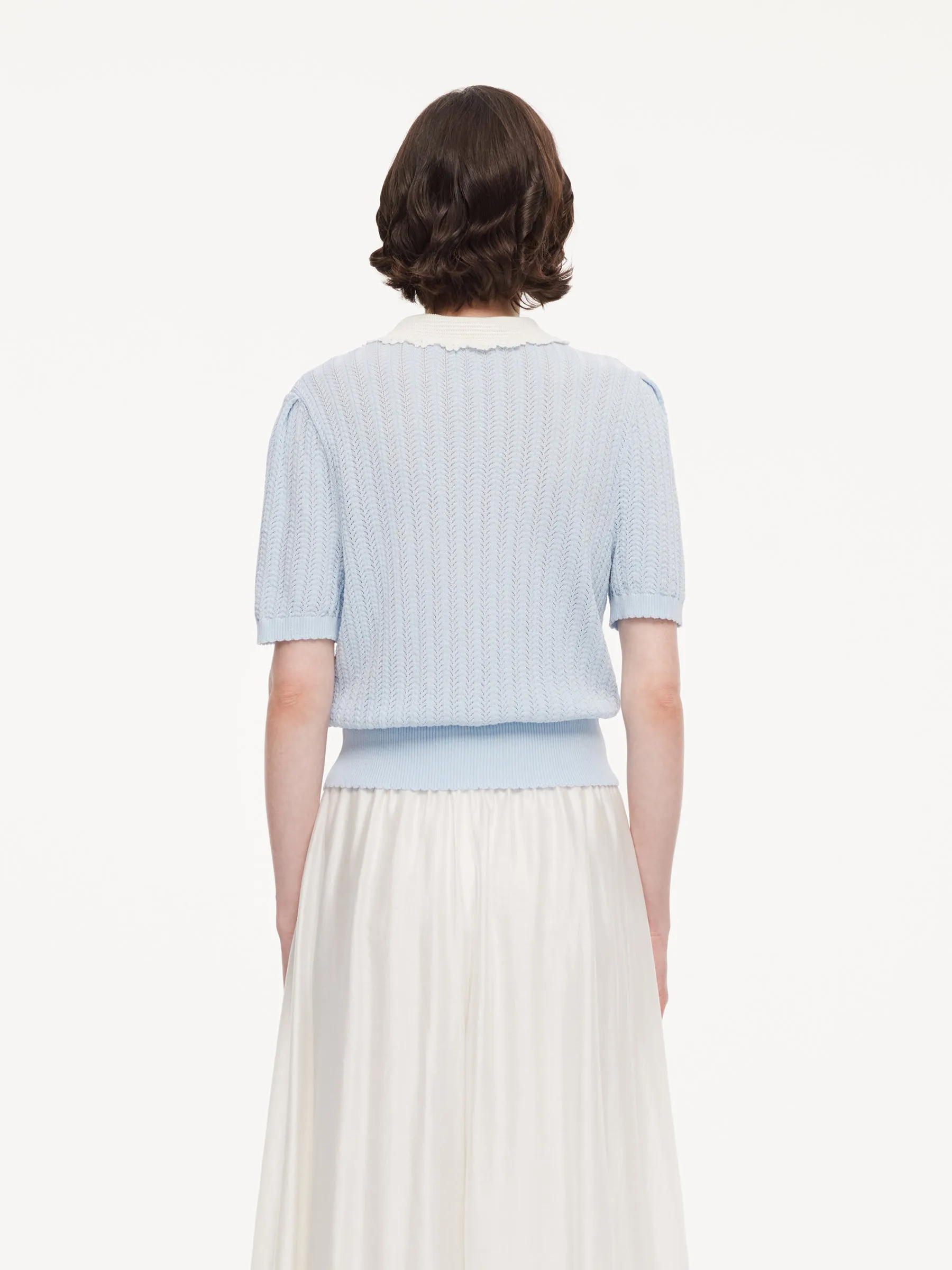 Tencel Blend Color Block Tie Front Women Openwork Knit Top sold by Goelia product image thumbnail 4